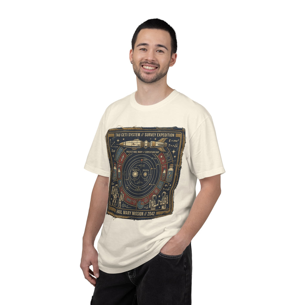 Astronaut Mission Patch T-Shirt — Solar System Survey '2047' Vintage Space Graphic Shirt