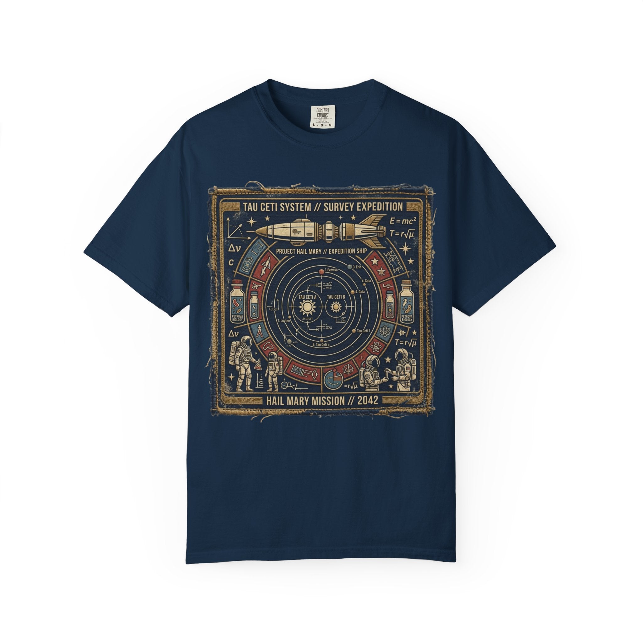 Astronaut Mission Patch T-Shirt — Solar System Survey '2047' Vintage Space Graphic Shirt