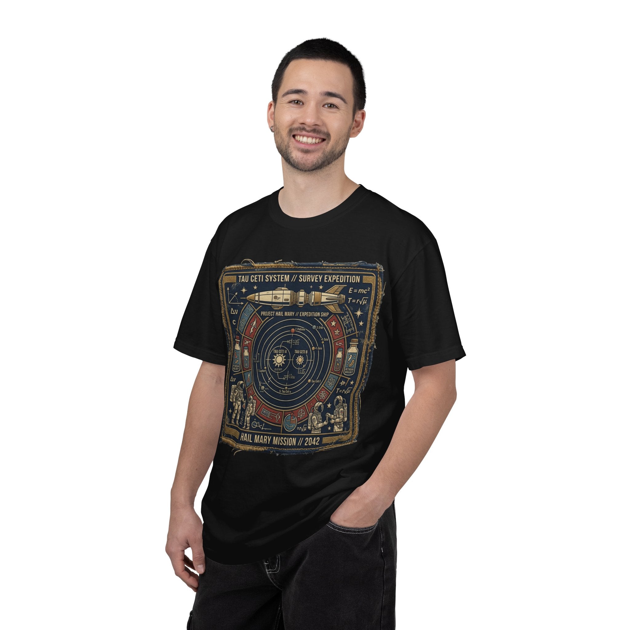 Astronaut Mission Patch T-Shirt — Solar System Survey '2047' Vintage Space Graphic Shirt