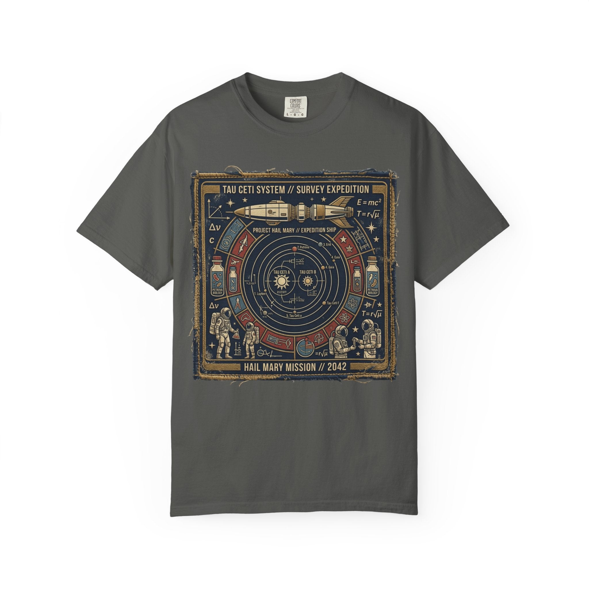 Astronaut Mission Patch T-Shirt — Solar System Survey '2047' Vintage Space Graphic Shirt