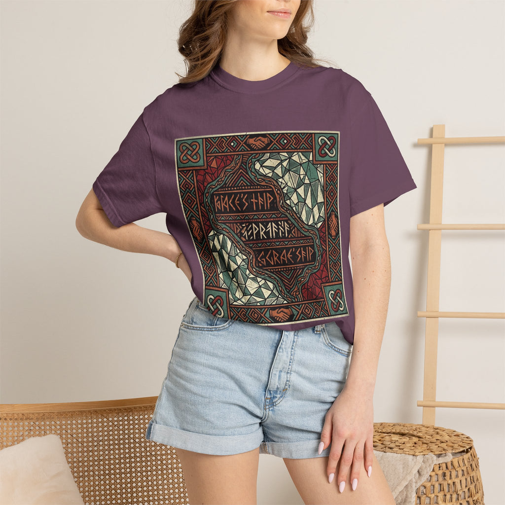 Viking Knotwork "Brace Ship" Graphic T-Shirt — Norse Celtic Myth Art Tee