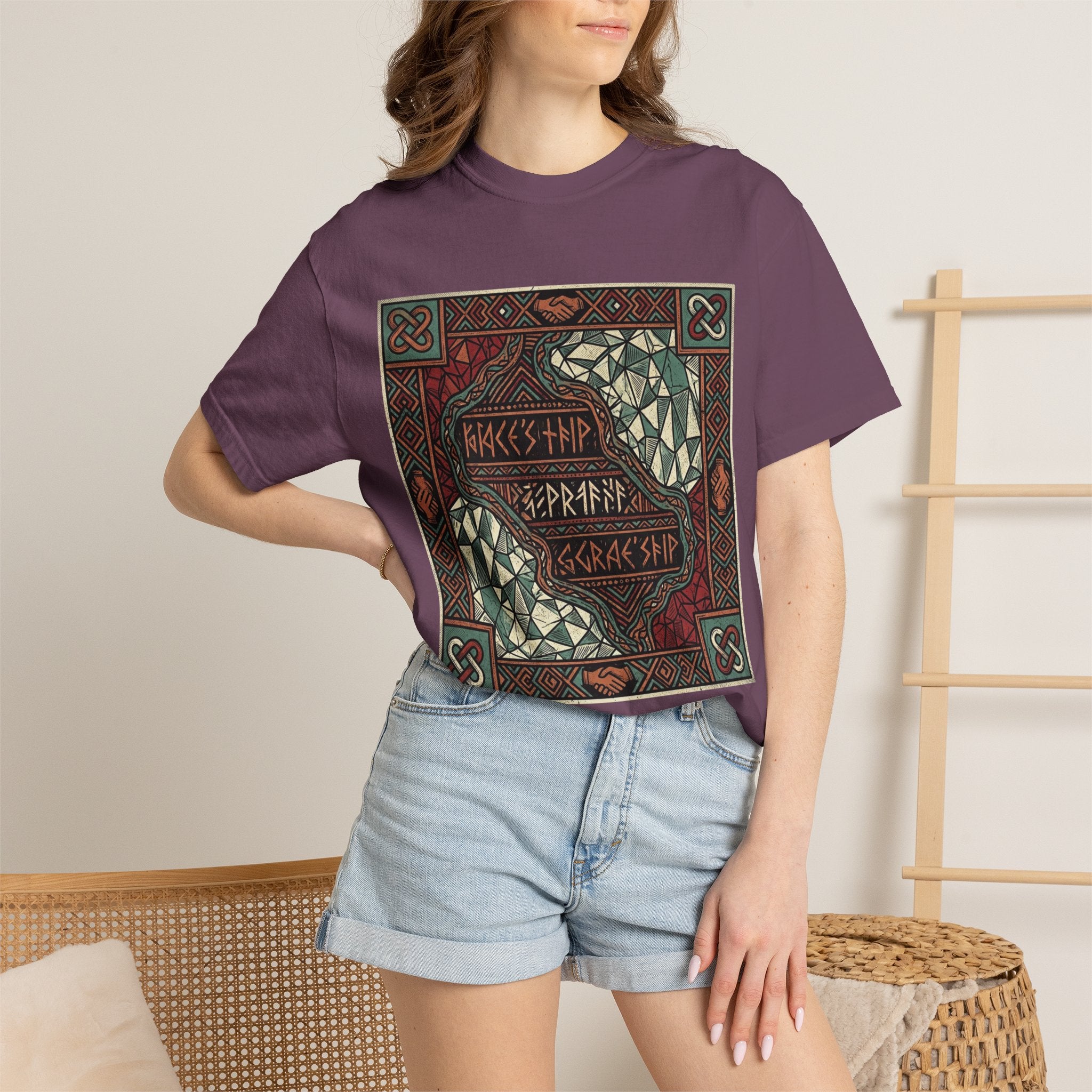 Viking Knotwork "Brace Ship" Graphic T-Shirt — Norse Celtic Myth Art Tee