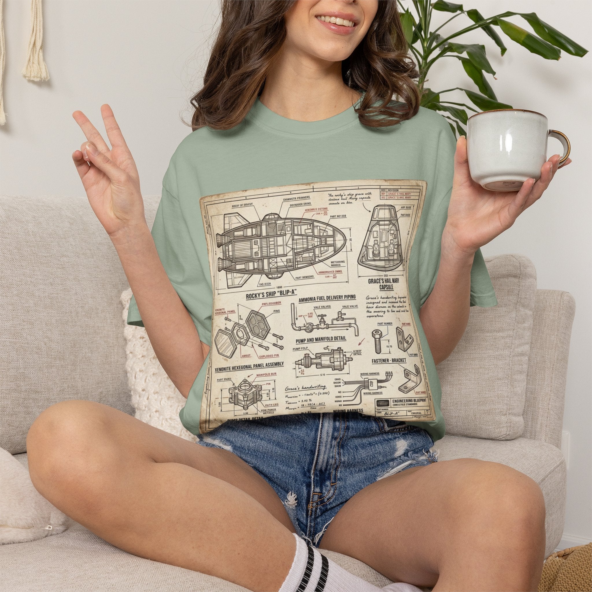 Spacecraft Blueprint T‑Shirt — Vintage Rocket Diagram Tee