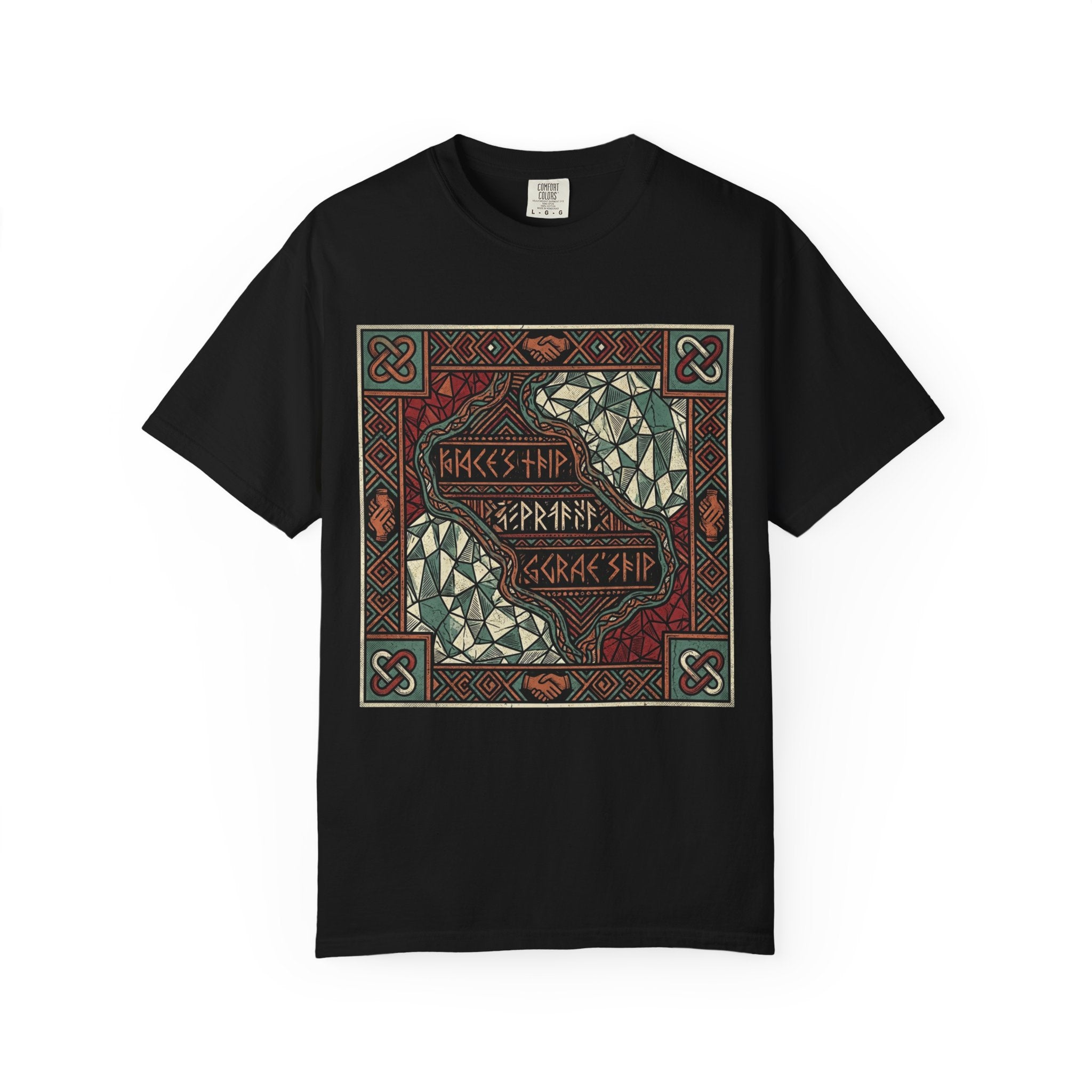 Viking Knotwork "Brace Ship" Graphic T-Shirt — Norse Celtic Myth Art Tee