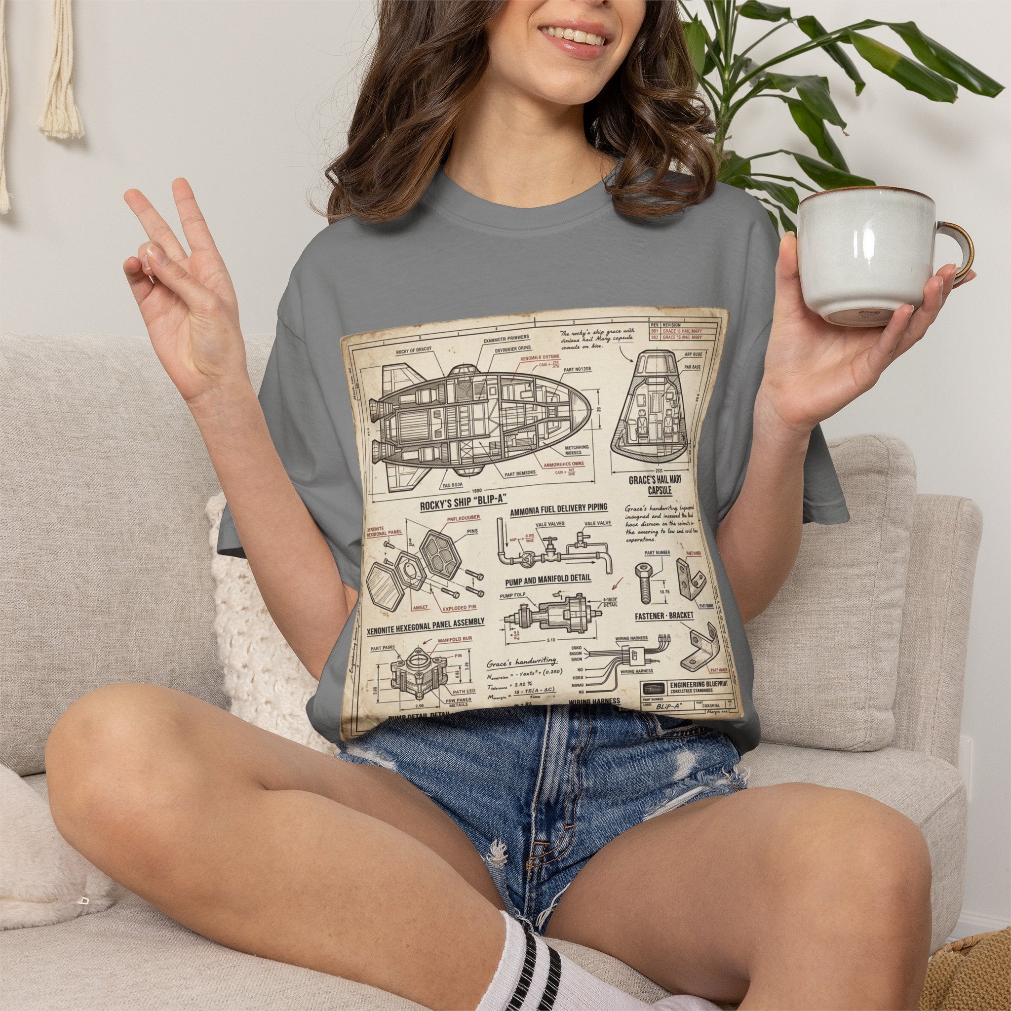 Spacecraft Blueprint T‑Shirt — Vintage Rocket Diagram Tee
