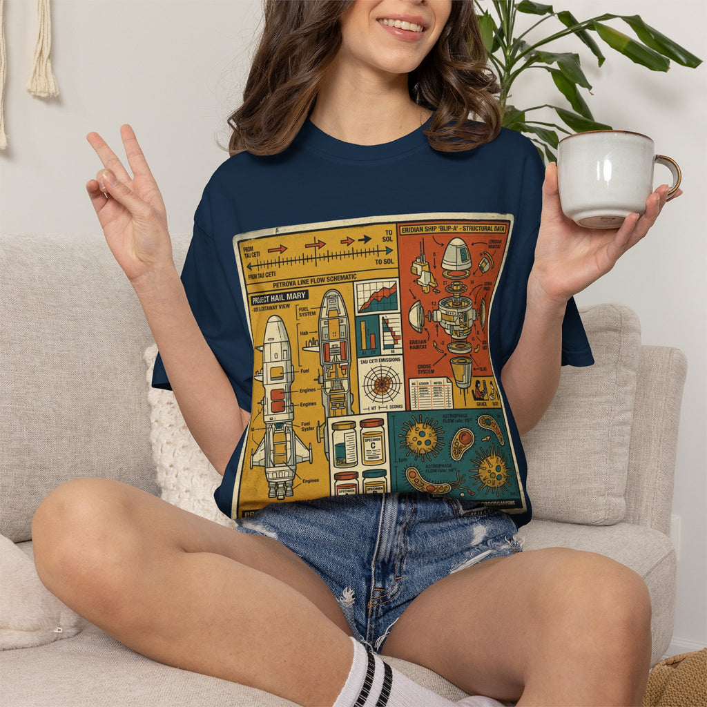 Rocket Blueprint T-Shirt — Retro Space Exploration Diagram Tee