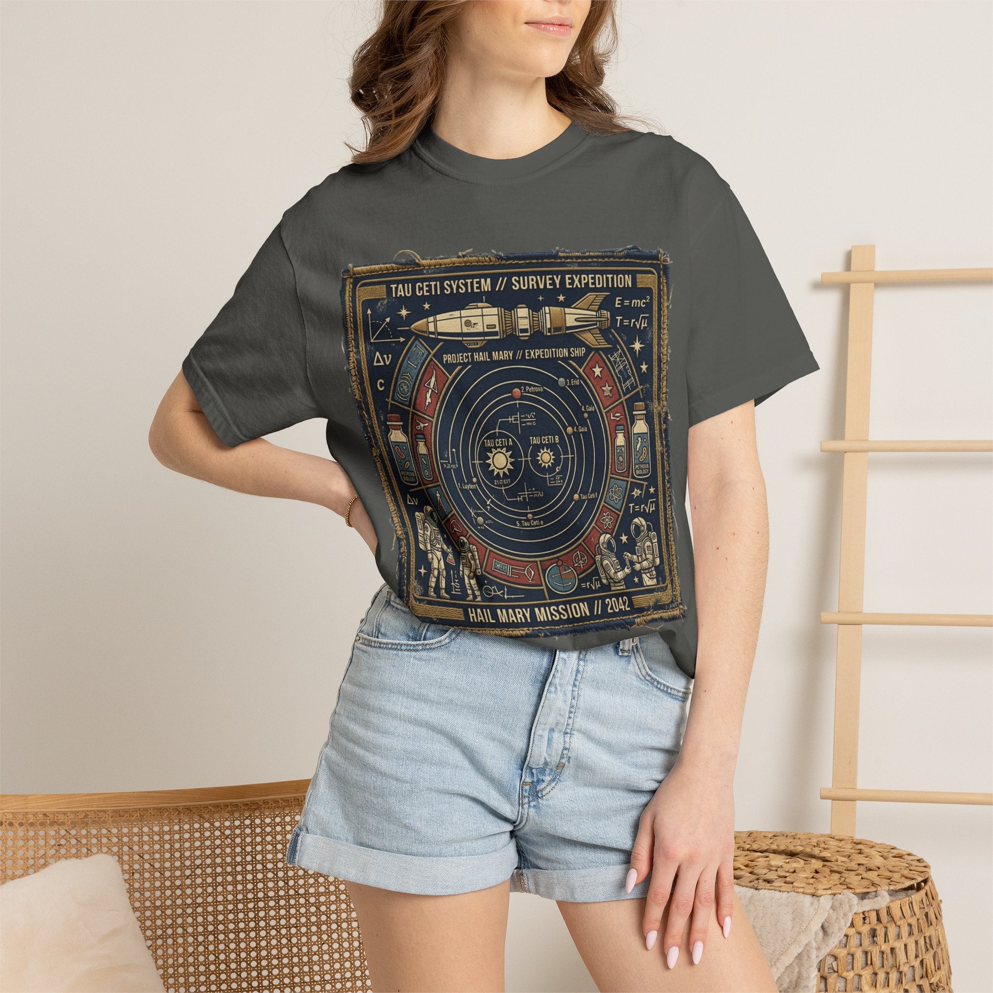 Astronaut Mission Patch T-Shirt — Solar System Survey '2047' Vintage Space Graphic Shirt