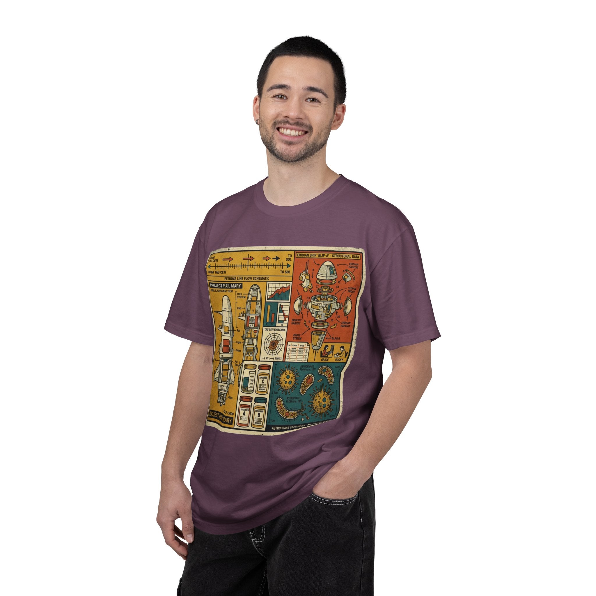 Rocket Blueprint T-Shirt — Retro Space Exploration Diagram Tee