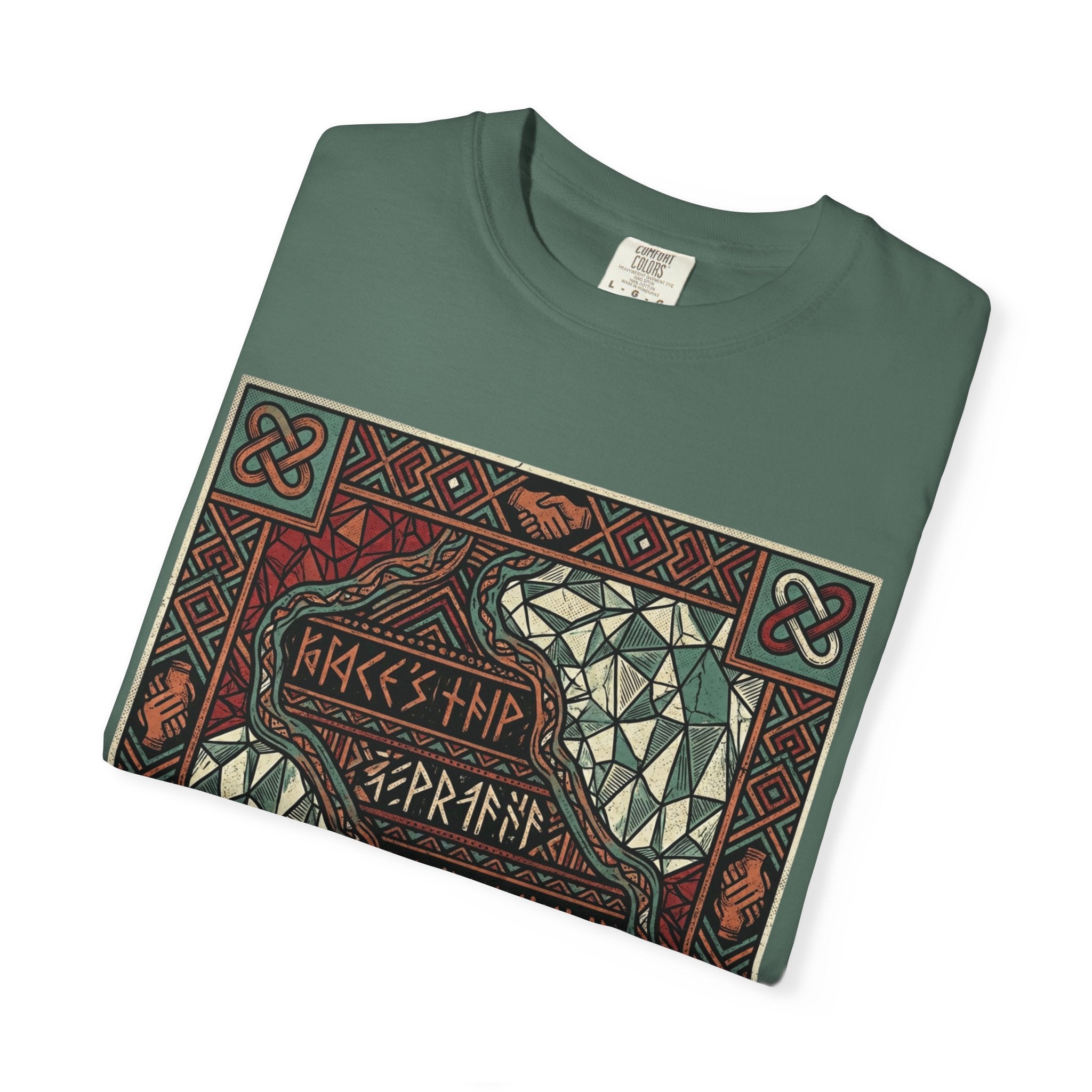 Viking Knotwork "Brace Ship" Graphic T-Shirt — Norse Celtic Myth Art Tee