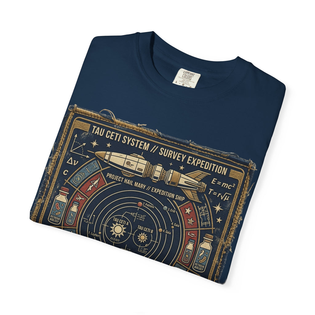 Astronaut Mission Patch T-Shirt — Solar System Survey '2047' Vintage Space Graphic Shirt
