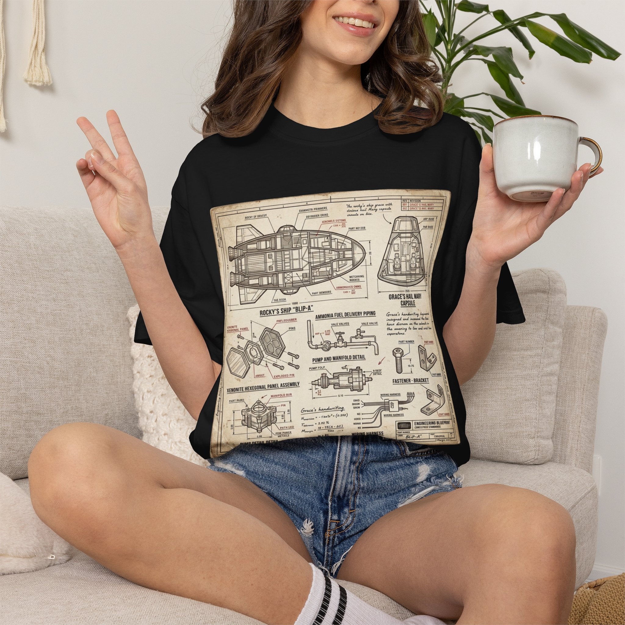 Spacecraft Blueprint T‑Shirt — Vintage Rocket Diagram Tee
