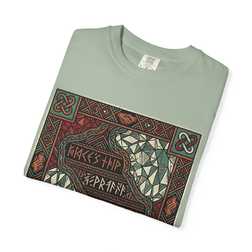 Viking Knotwork "Brace Ship" Graphic T-Shirt — Norse Celtic Myth Art Tee