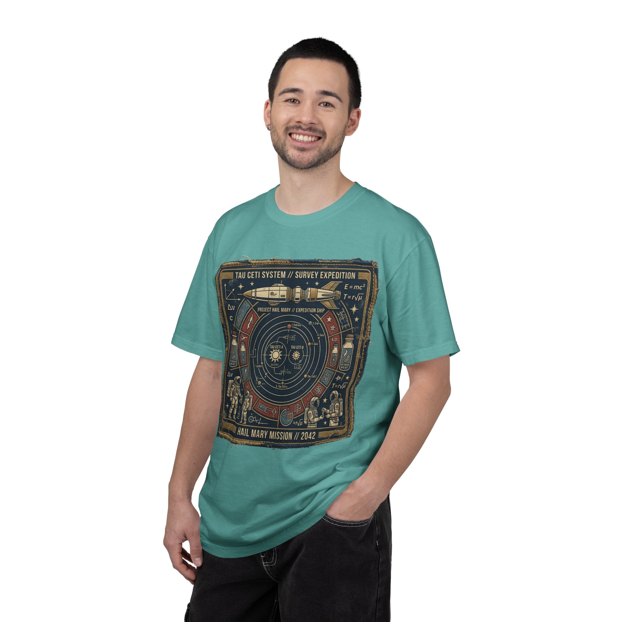 Astronaut Mission Patch T-Shirt — Solar System Survey '2047' Vintage Space Graphic Shirt