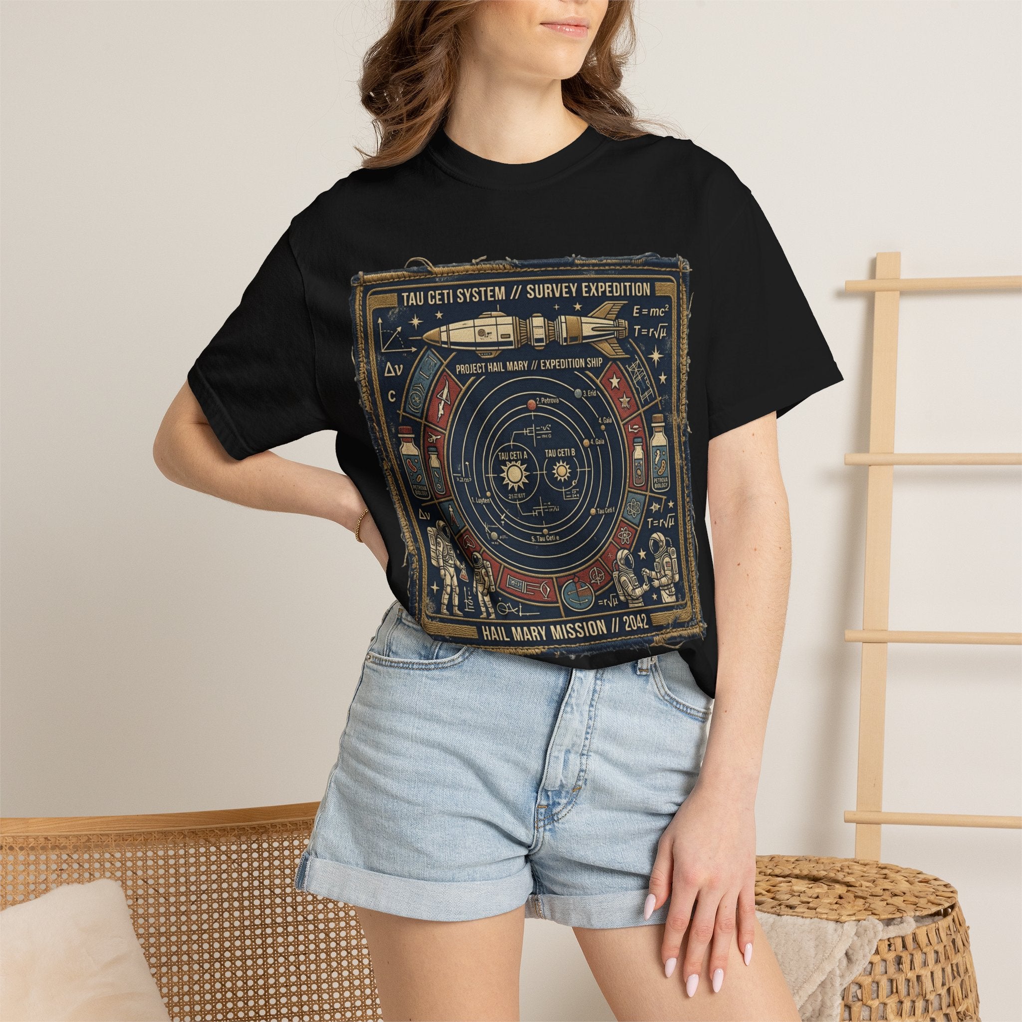 Astronaut Mission Patch T-Shirt — Solar System Survey '2047' Vintage Space Graphic Shirt