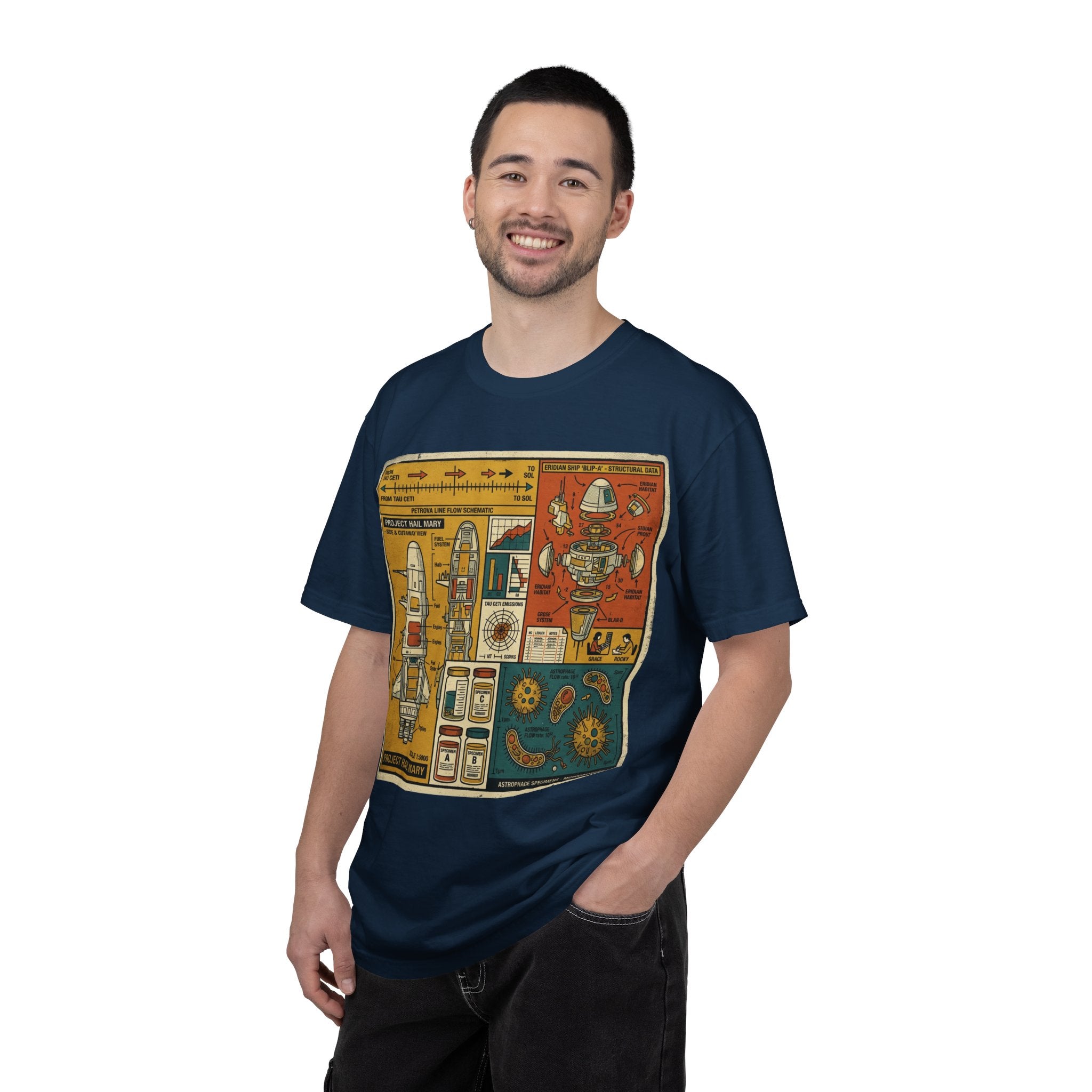 Rocket Blueprint T-Shirt — Retro Space Exploration Diagram Tee
