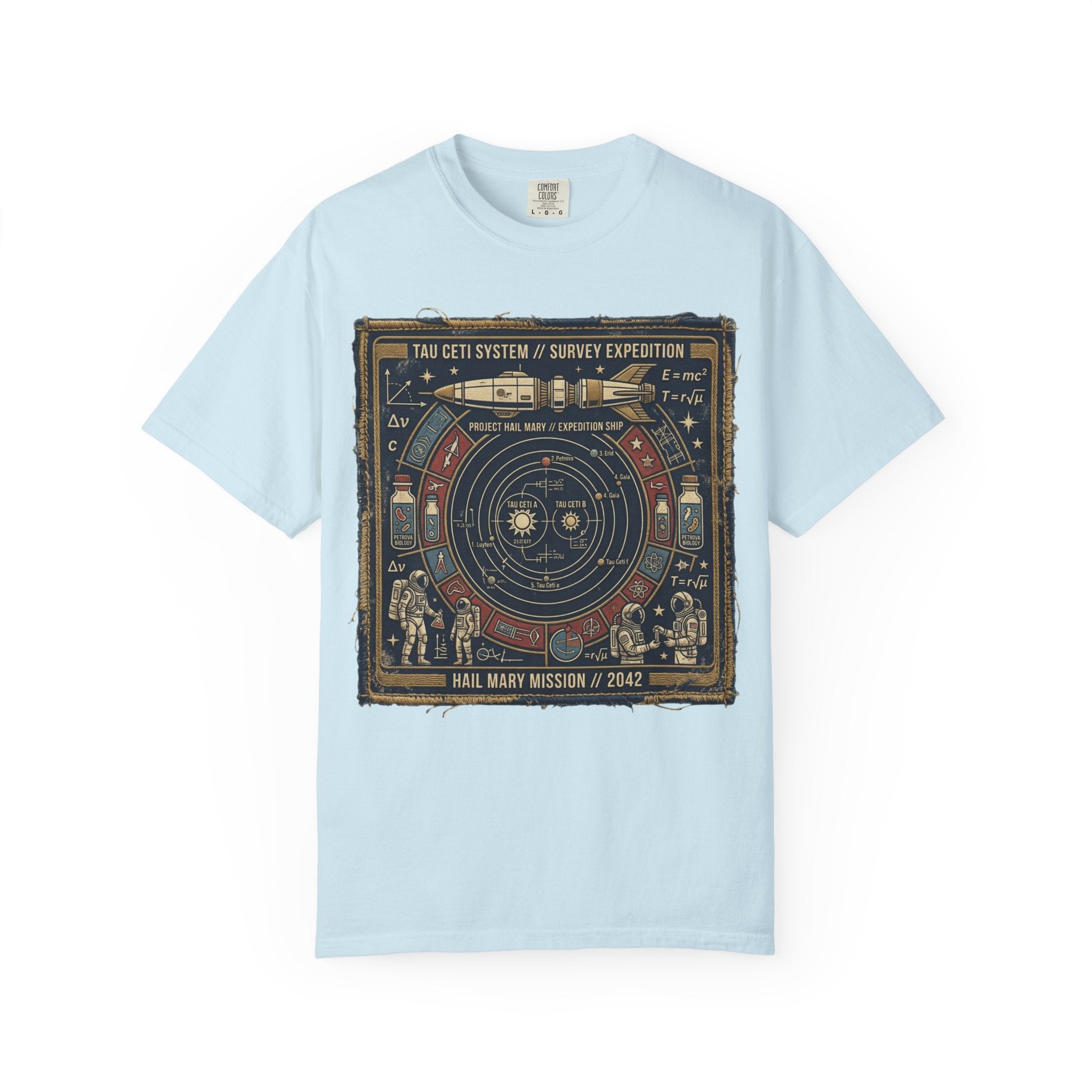 Astronaut Mission Patch T-Shirt — Solar System Survey '2047' Vintage Space Graphic Shirt