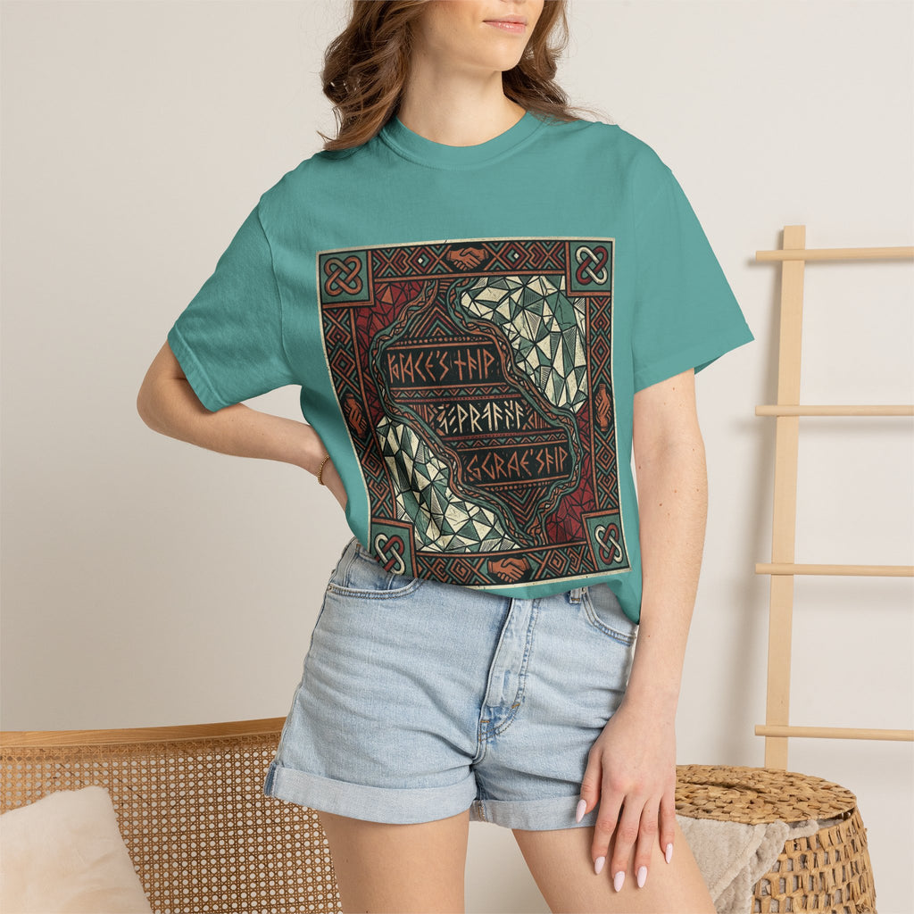 Viking Knotwork "Brace Ship" Graphic T-Shirt — Norse Celtic Myth Art Tee