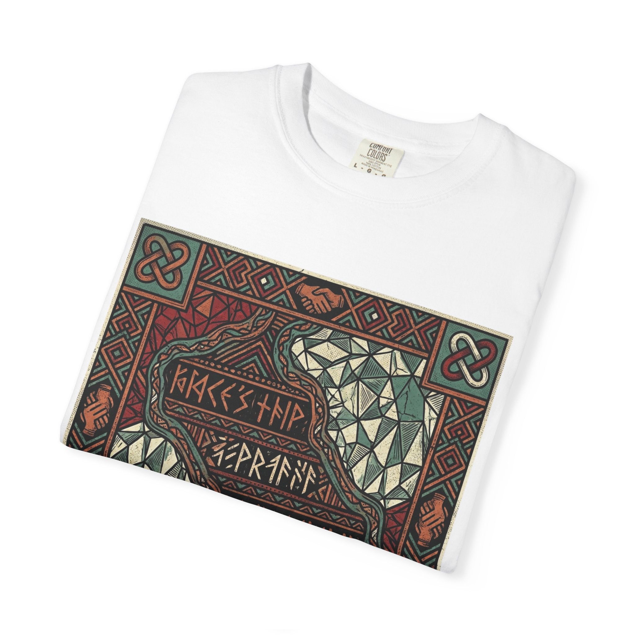 Viking Knotwork "Brace Ship" Graphic T-Shirt — Norse Celtic Myth Art Tee
