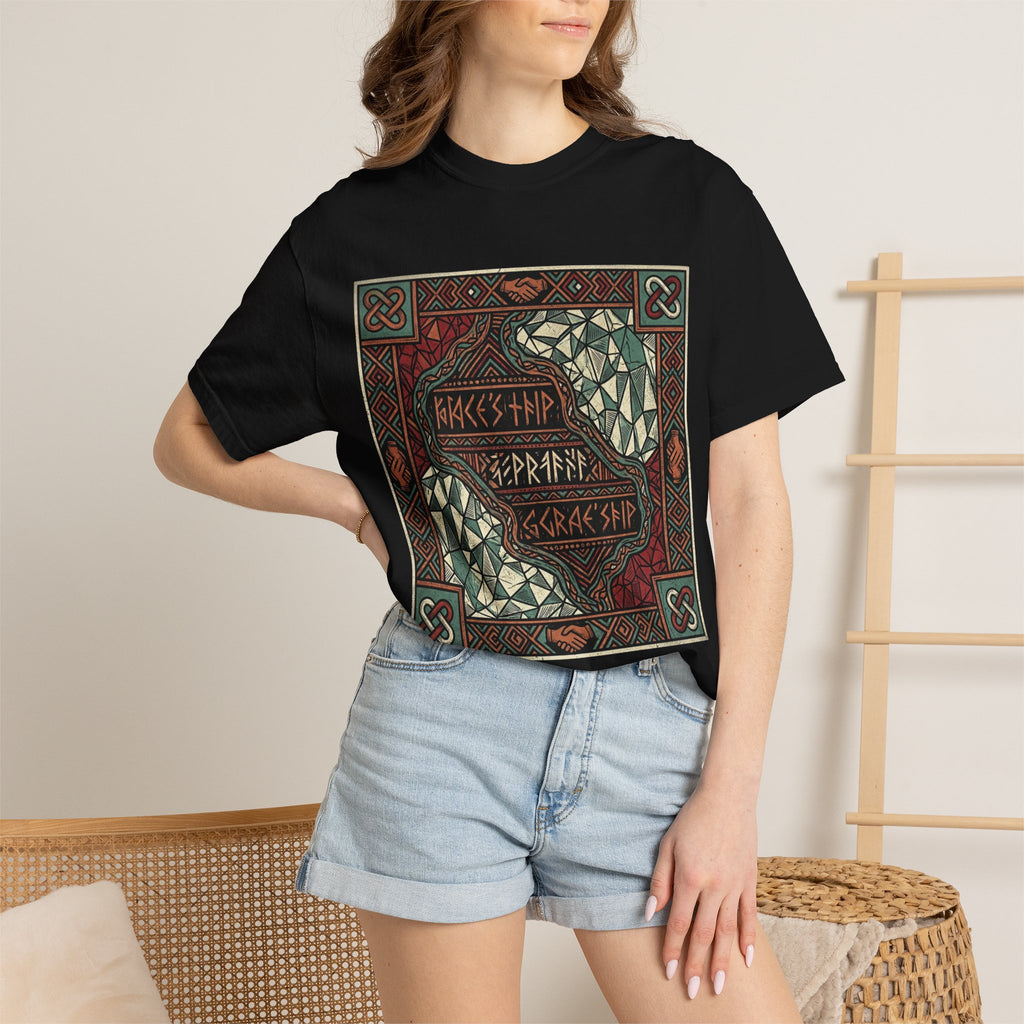Viking Knotwork "Brace Ship" Graphic T-Shirt — Norse Celtic Myth Art Tee