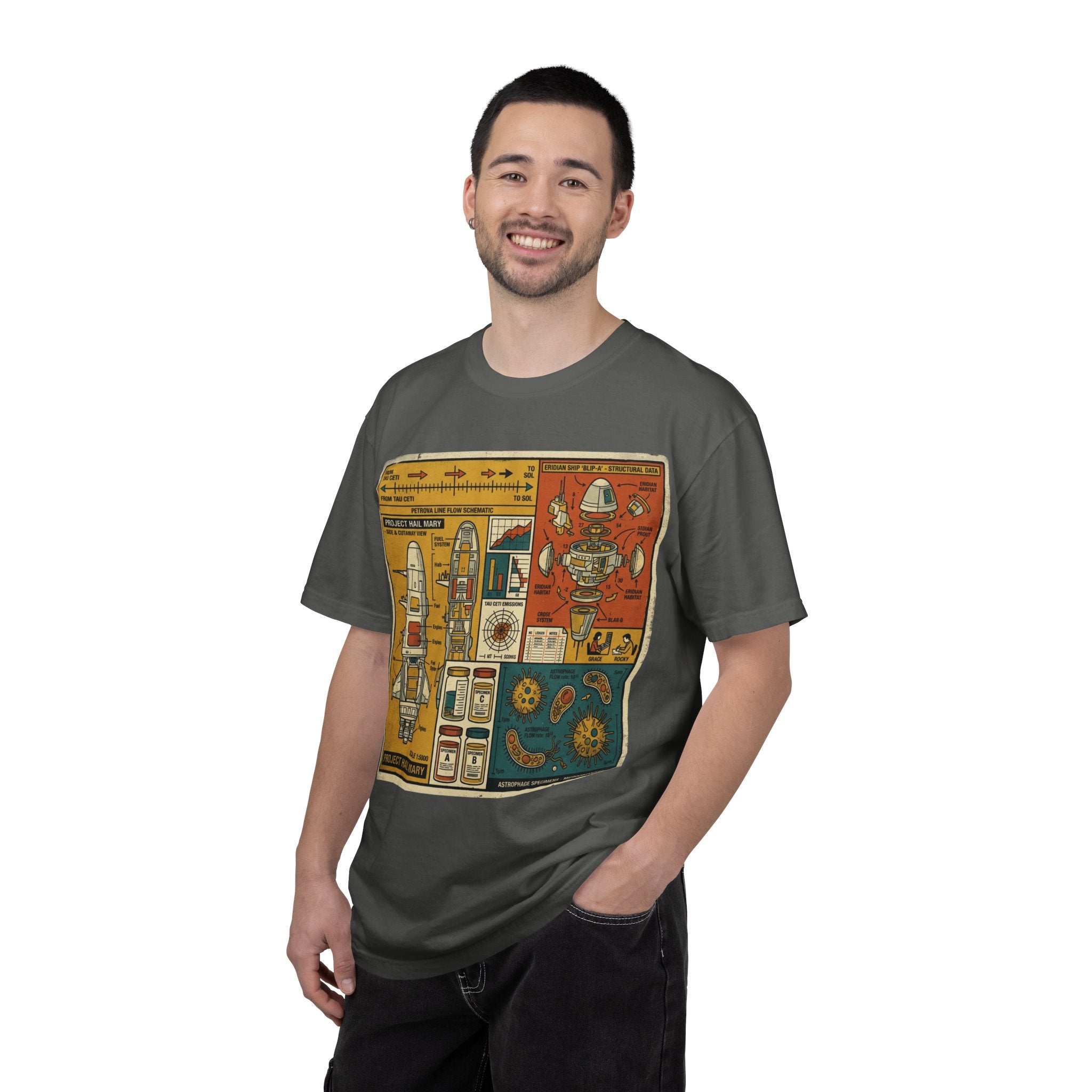 Rocket Blueprint T-Shirt — Retro Space Exploration Diagram Tee