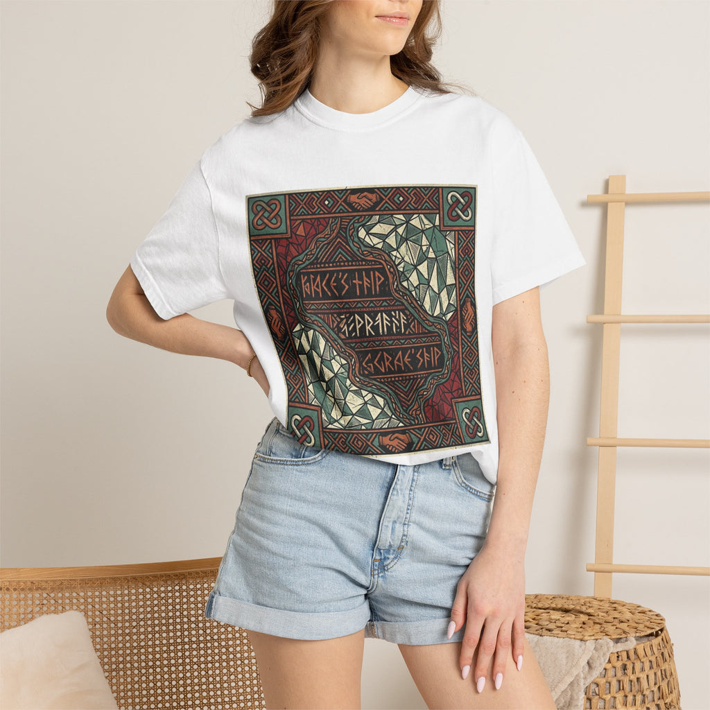 Viking Knotwork "Brace Ship" Graphic T-Shirt — Norse Celtic Myth Art Tee