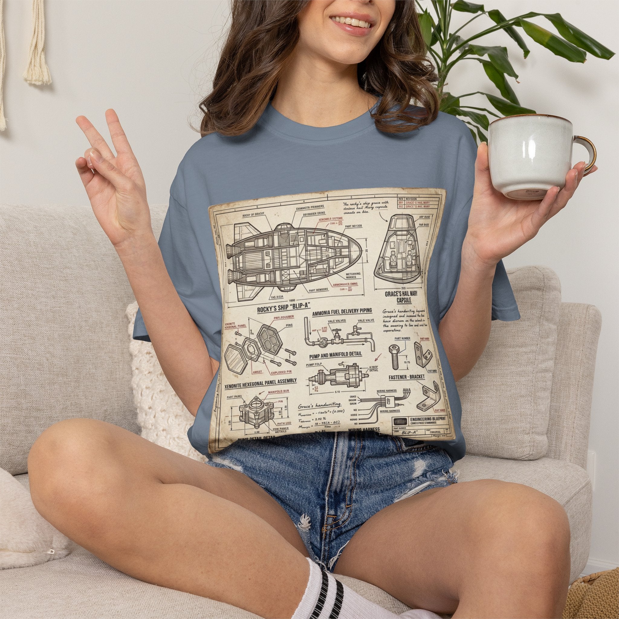 Spacecraft Blueprint T‑Shirt — Vintage Rocket Diagram Tee