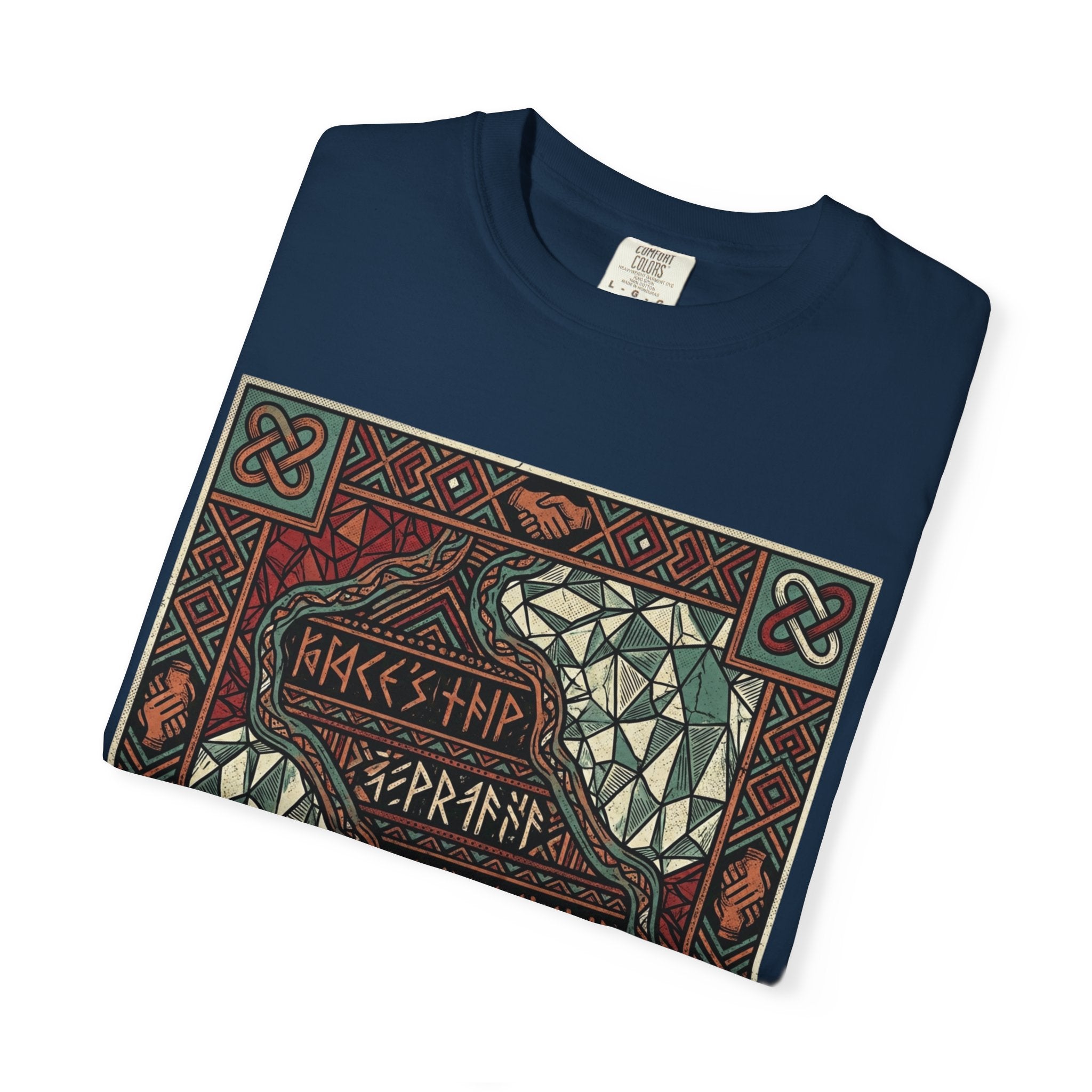 Viking Knotwork "Brace Ship" Graphic T-Shirt — Norse Celtic Myth Art Tee