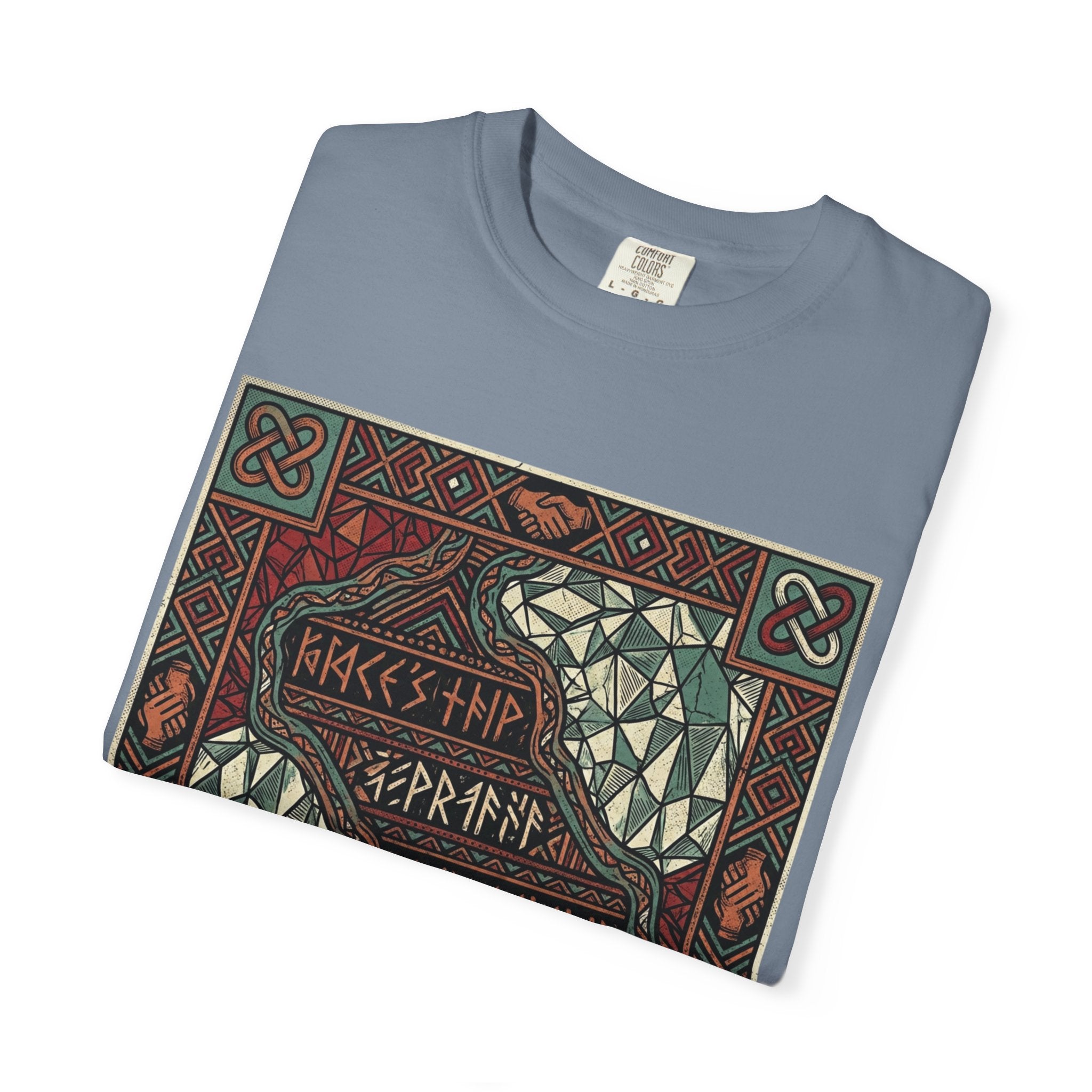 Viking Knotwork "Brace Ship" Graphic T-Shirt — Norse Celtic Myth Art Tee