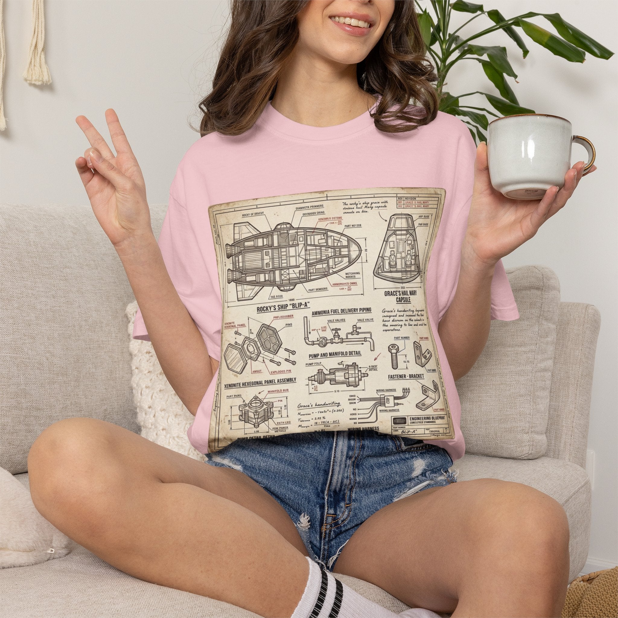 Spacecraft Blueprint T‑Shirt — Vintage Rocket Diagram Tee
