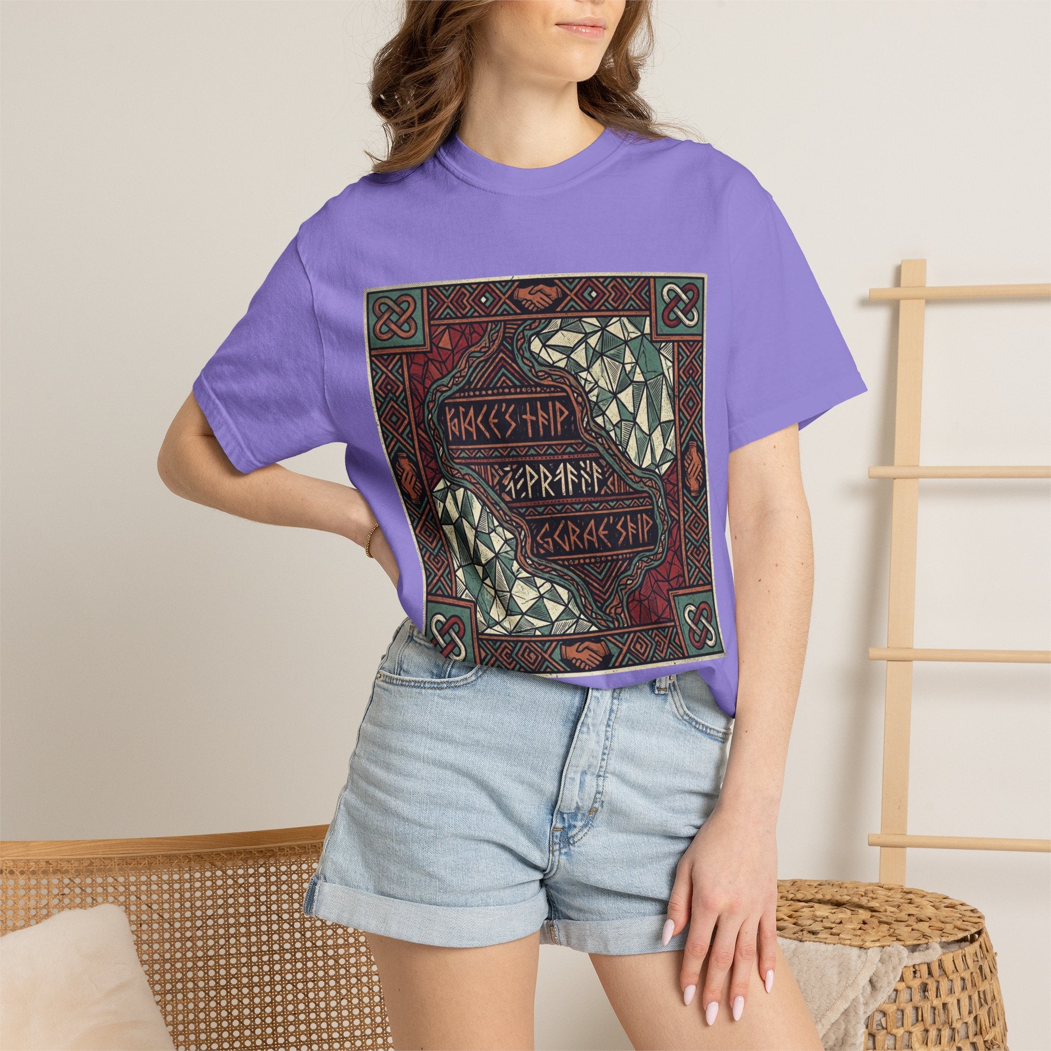 Viking Knotwork "Brace Ship" Graphic T-Shirt — Norse Celtic Myth Art Tee