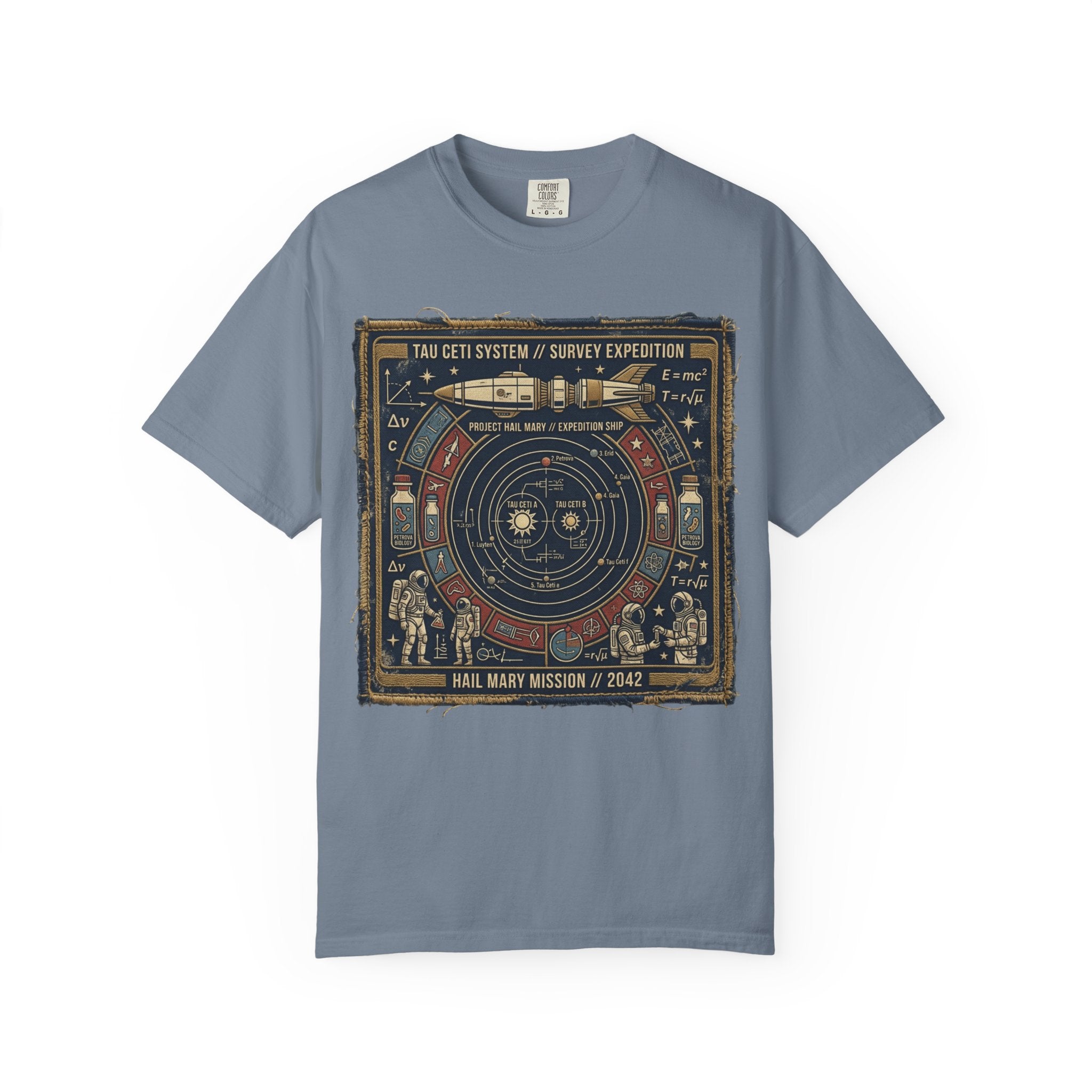 Astronaut Mission Patch T-Shirt — Solar System Survey '2047' Vintage Space Graphic Shirt