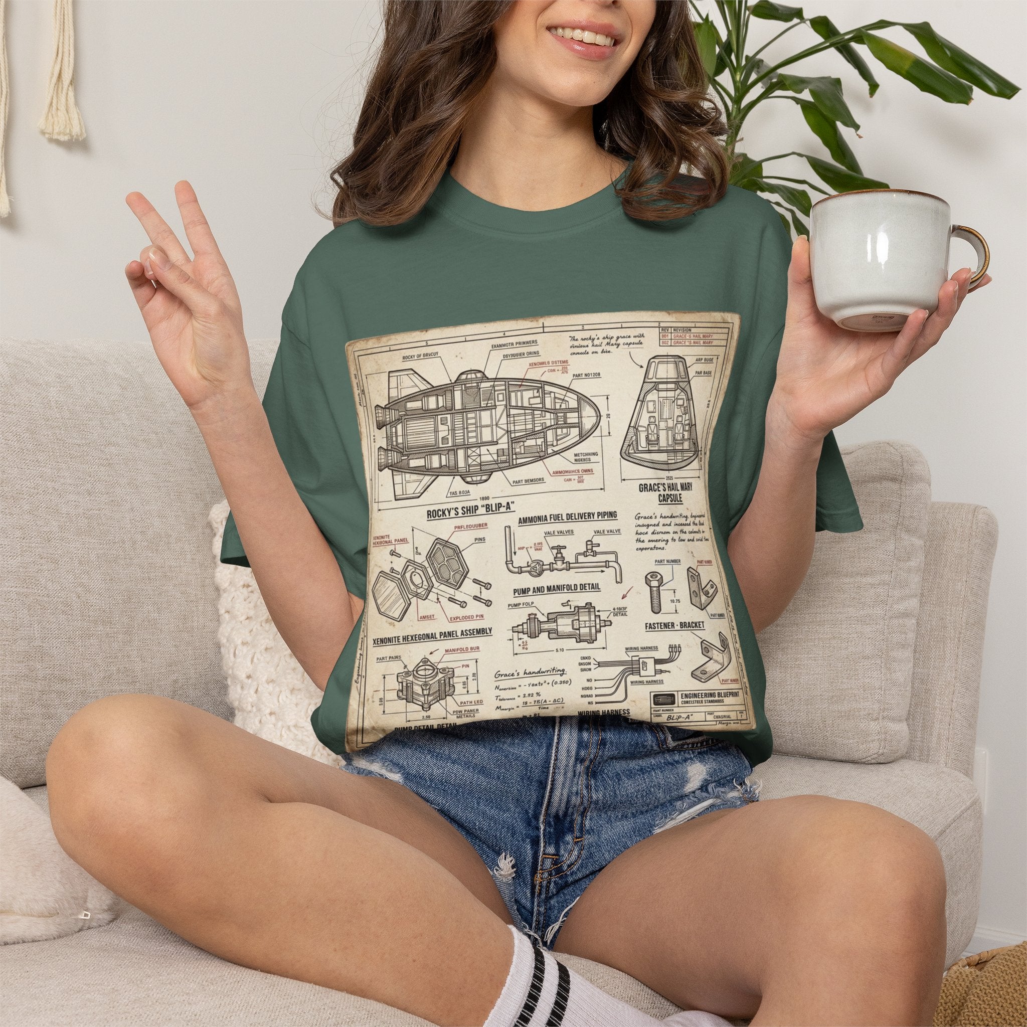 Spacecraft Blueprint T‑Shirt — Vintage Rocket Diagram Tee