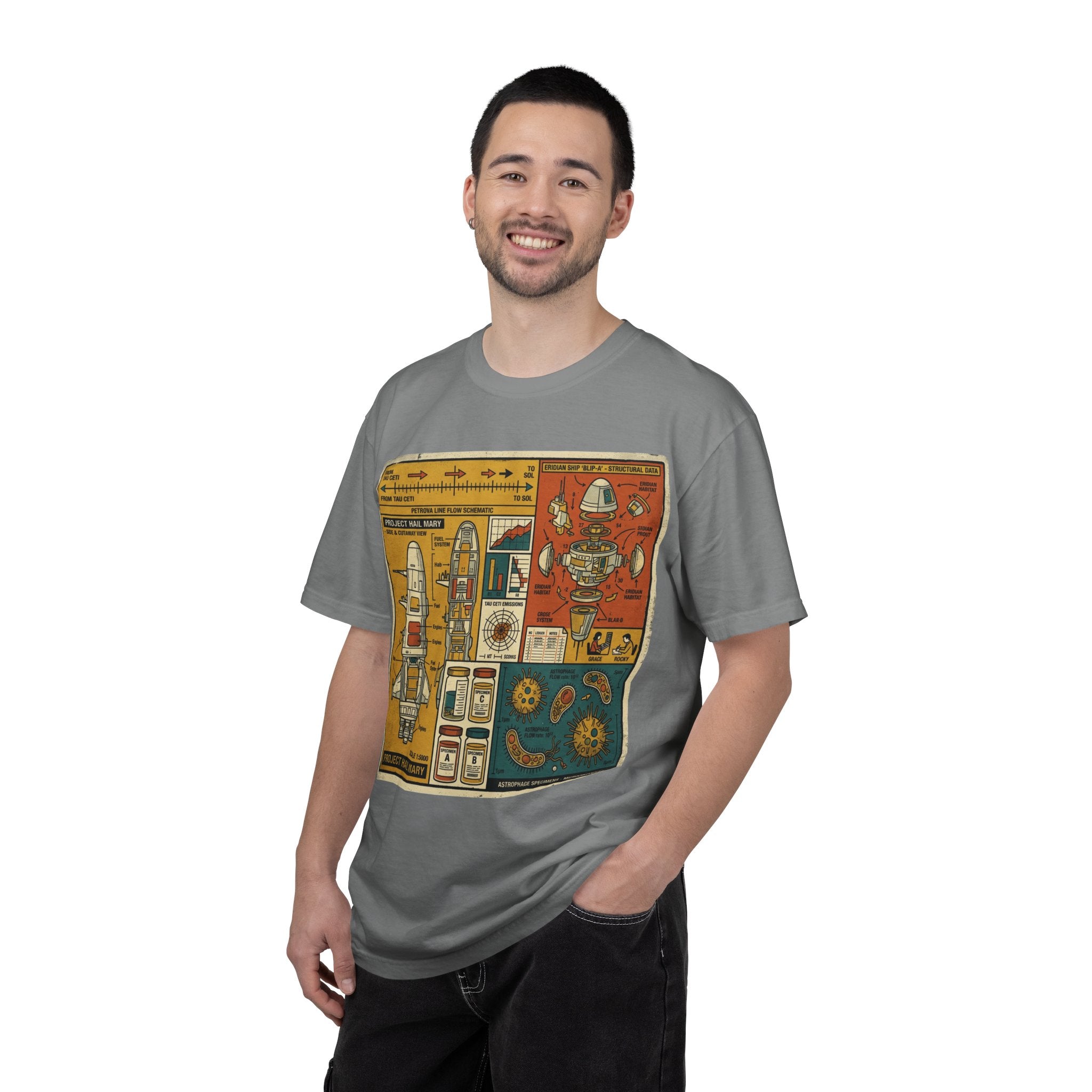 Rocket Blueprint T-Shirt — Retro Space Exploration Diagram Tee