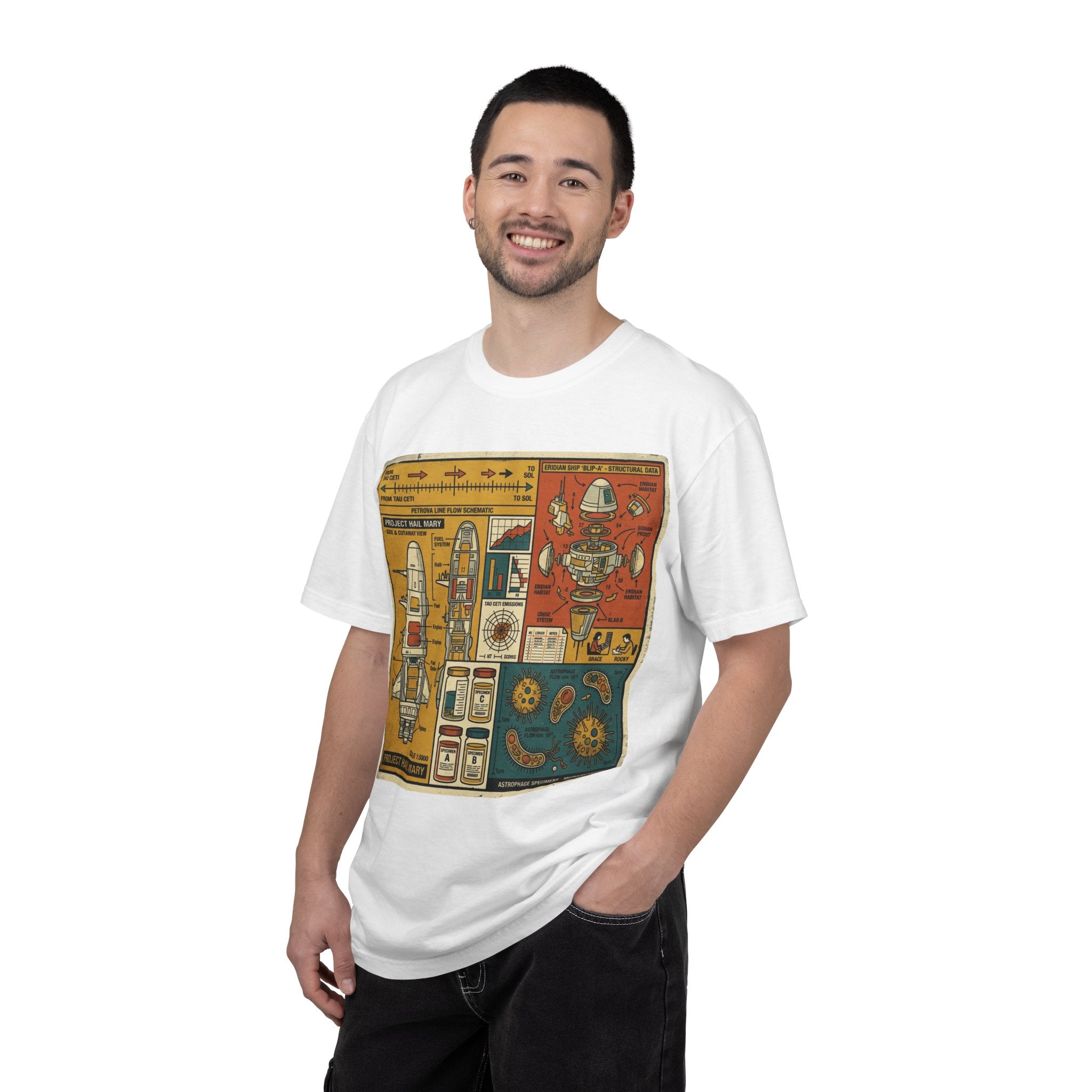 Rocket Blueprint T-Shirt — Retro Space Exploration Diagram Tee