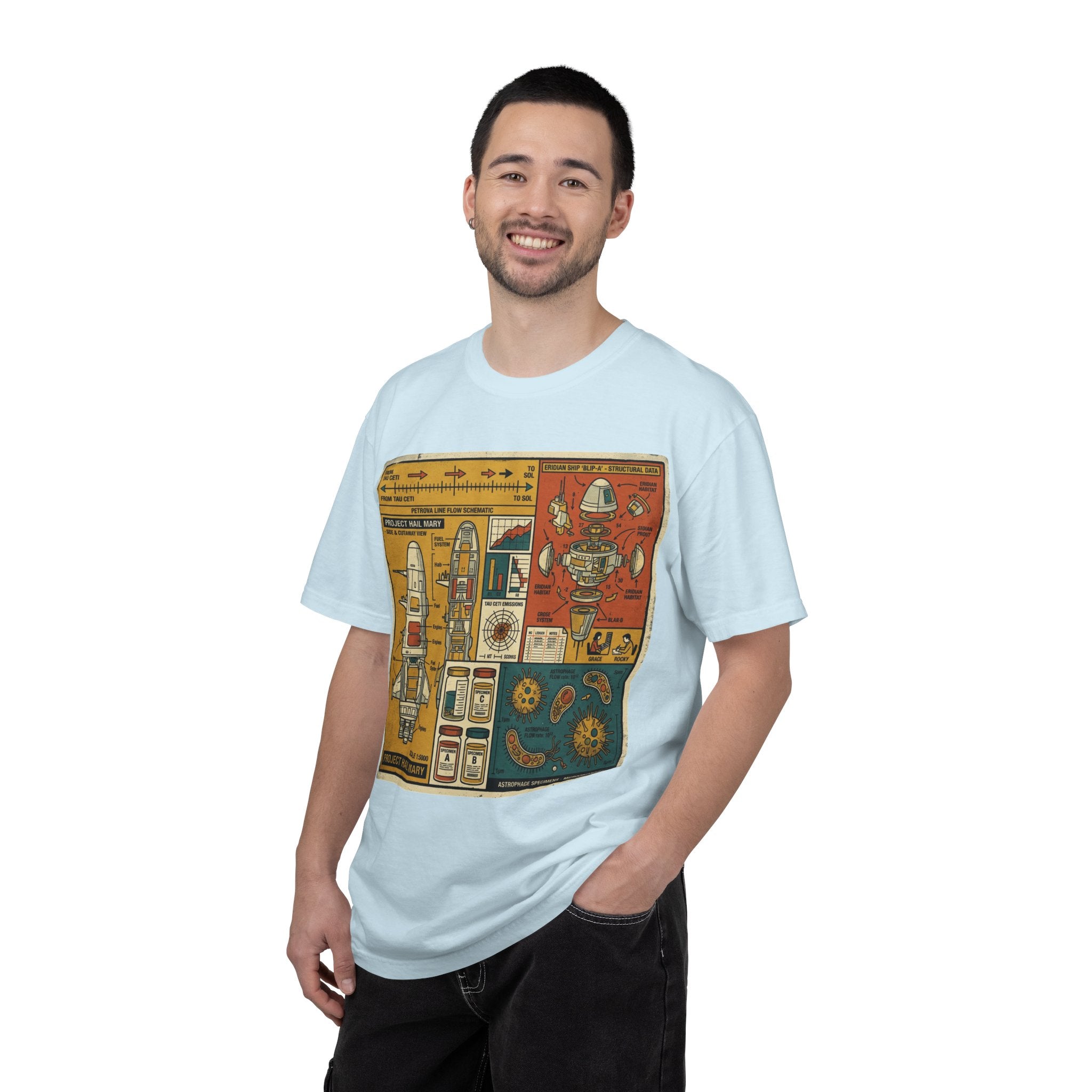 Rocket Blueprint T-Shirt — Retro Space Exploration Diagram Tee