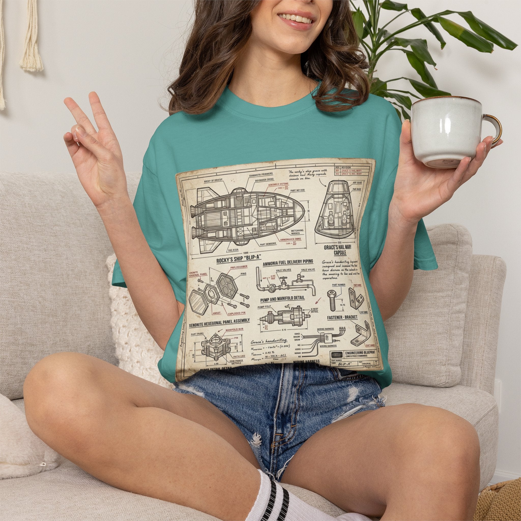 Spacecraft Blueprint T‑Shirt — Vintage Rocket Diagram Tee