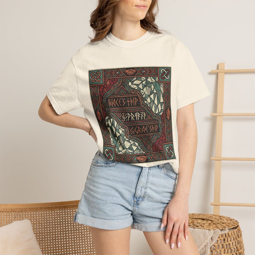Viking Knotwork "Brace Ship" Graphic T-Shirt — Norse Celtic Myth Art Tee