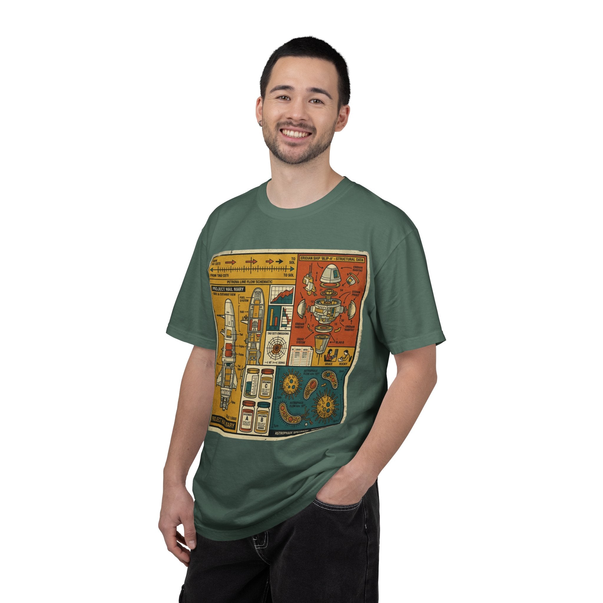 Rocket Blueprint T-Shirt — Retro Space Exploration Diagram Tee