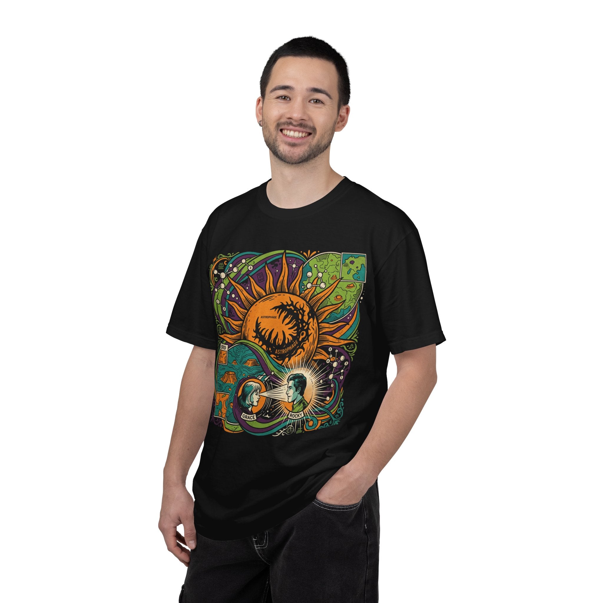 Sun and Moon Retro Graphic T-Shirt — Psychedelic Celestial Art Tee