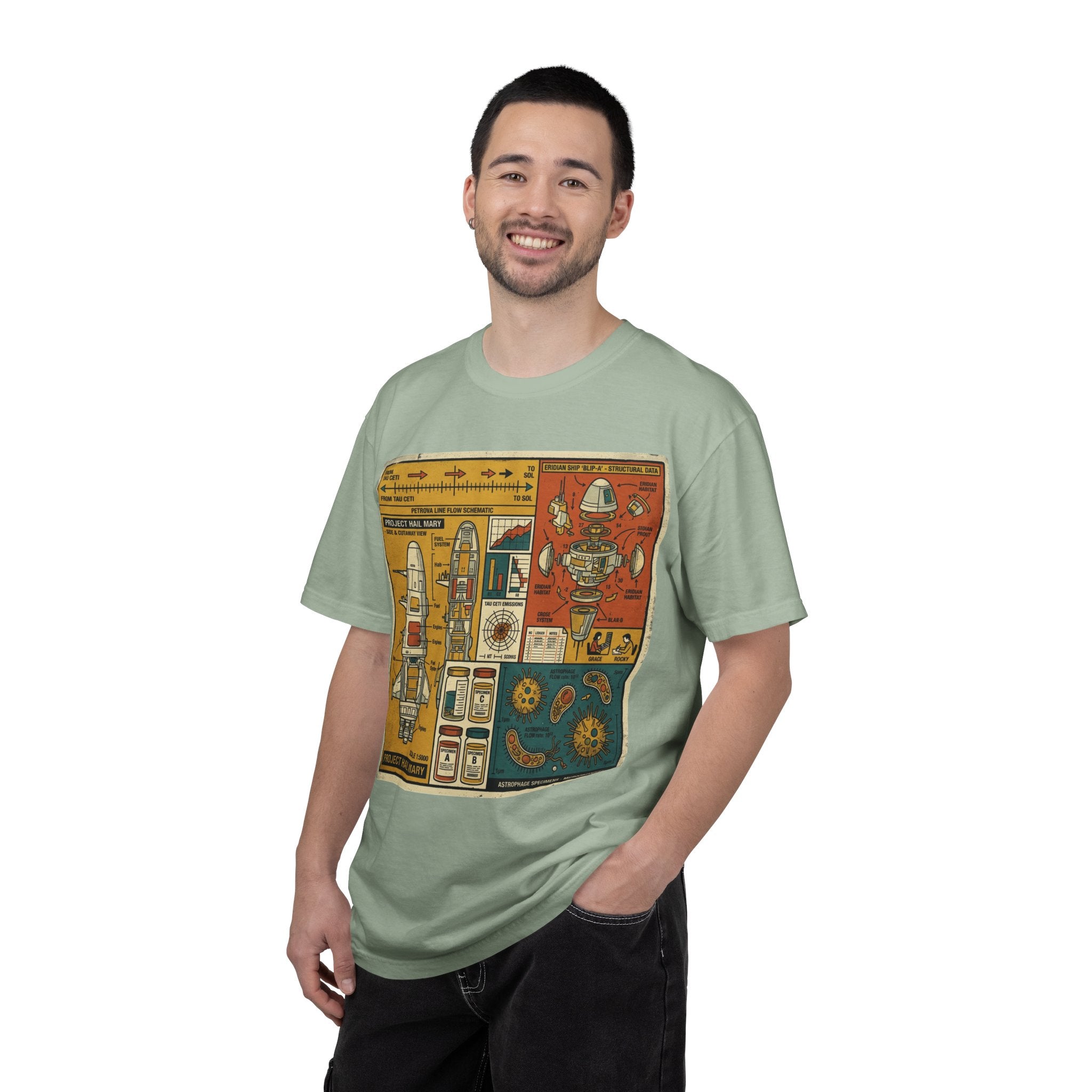 Rocket Blueprint T-Shirt — Retro Space Exploration Diagram Tee