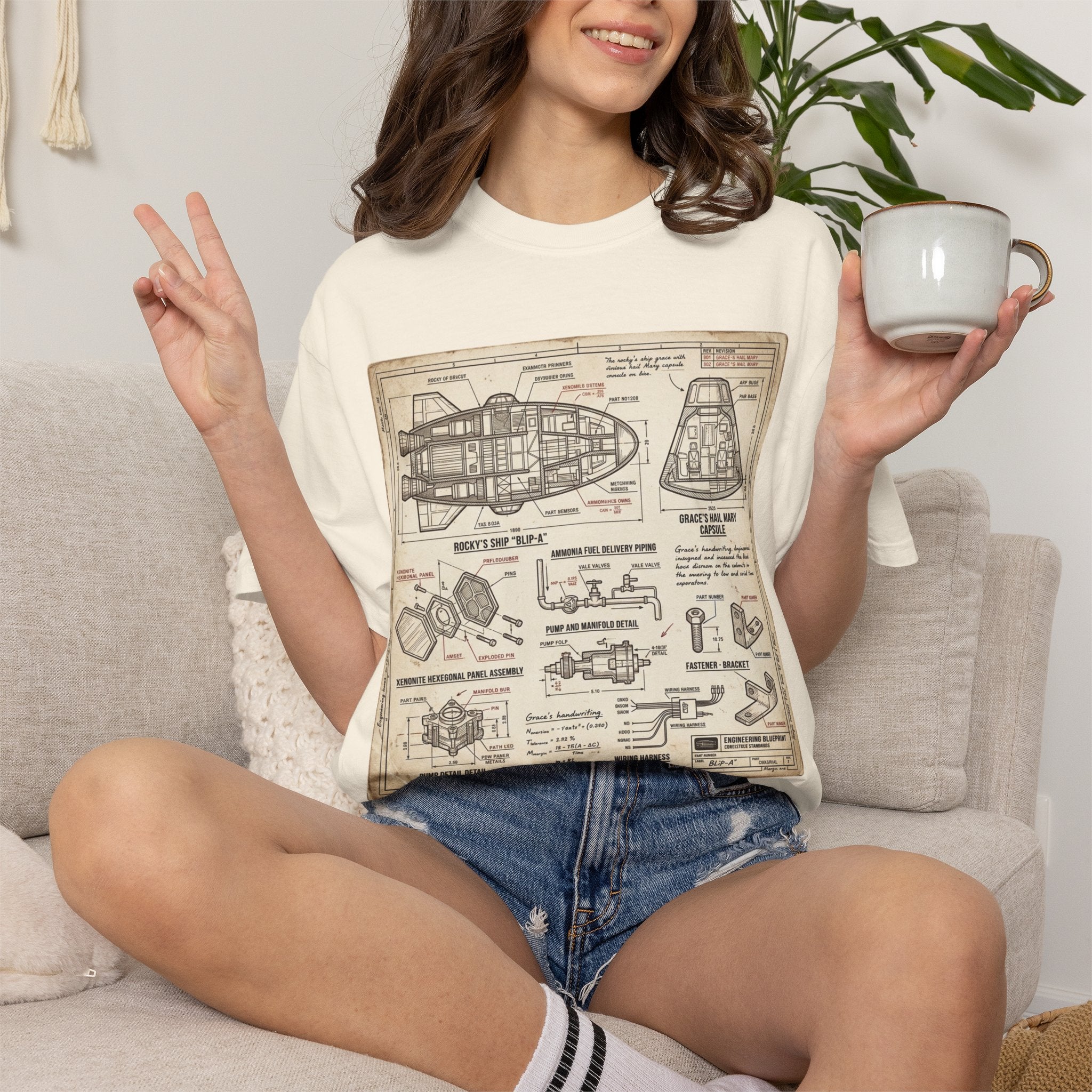 Spacecraft Blueprint T‑Shirt — Vintage Rocket Diagram Tee