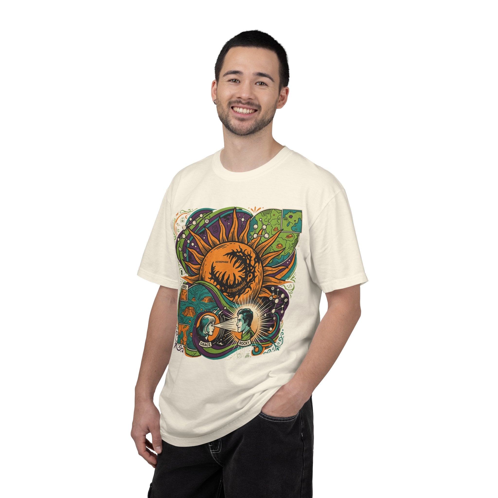Sun and Moon Retro Graphic T-Shirt — Psychedelic Celestial Art Tee