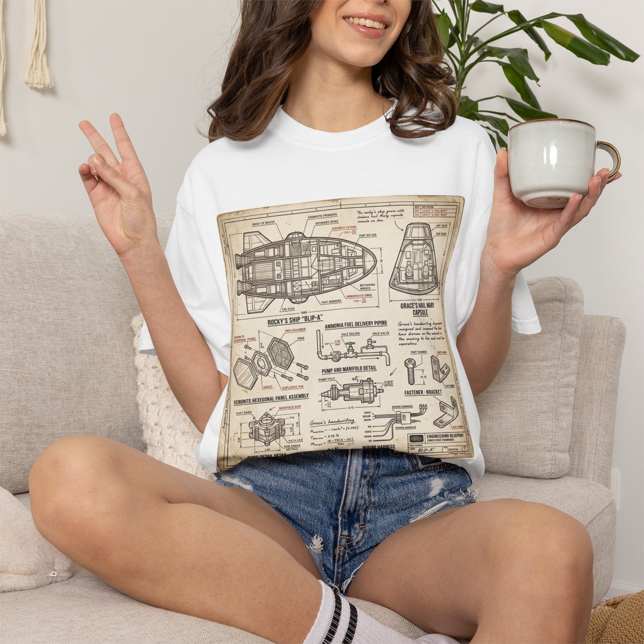 Spacecraft Blueprint T‑Shirt — Vintage Rocket Diagram Tee