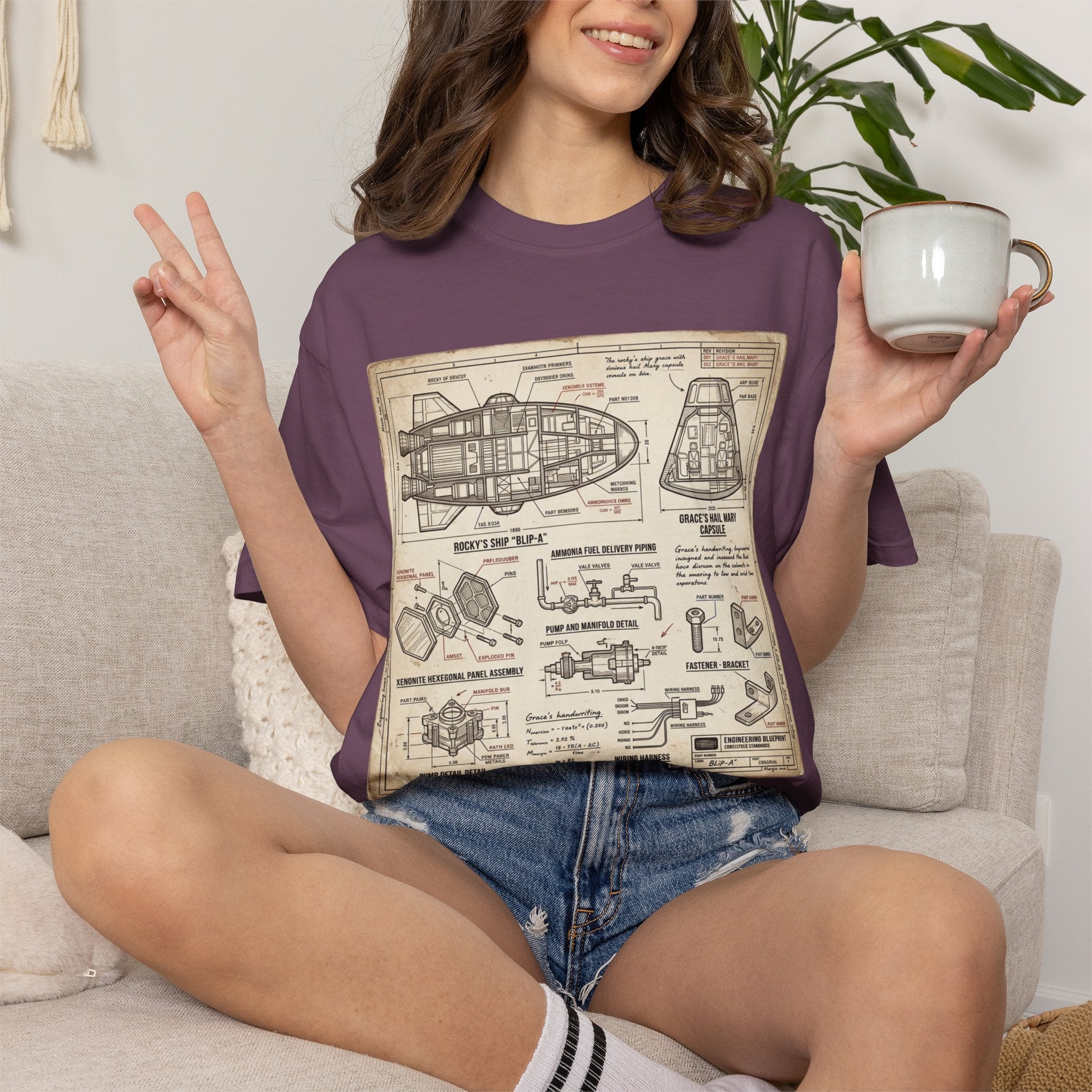 Spacecraft Blueprint T‑Shirt — Vintage Rocket Diagram Tee