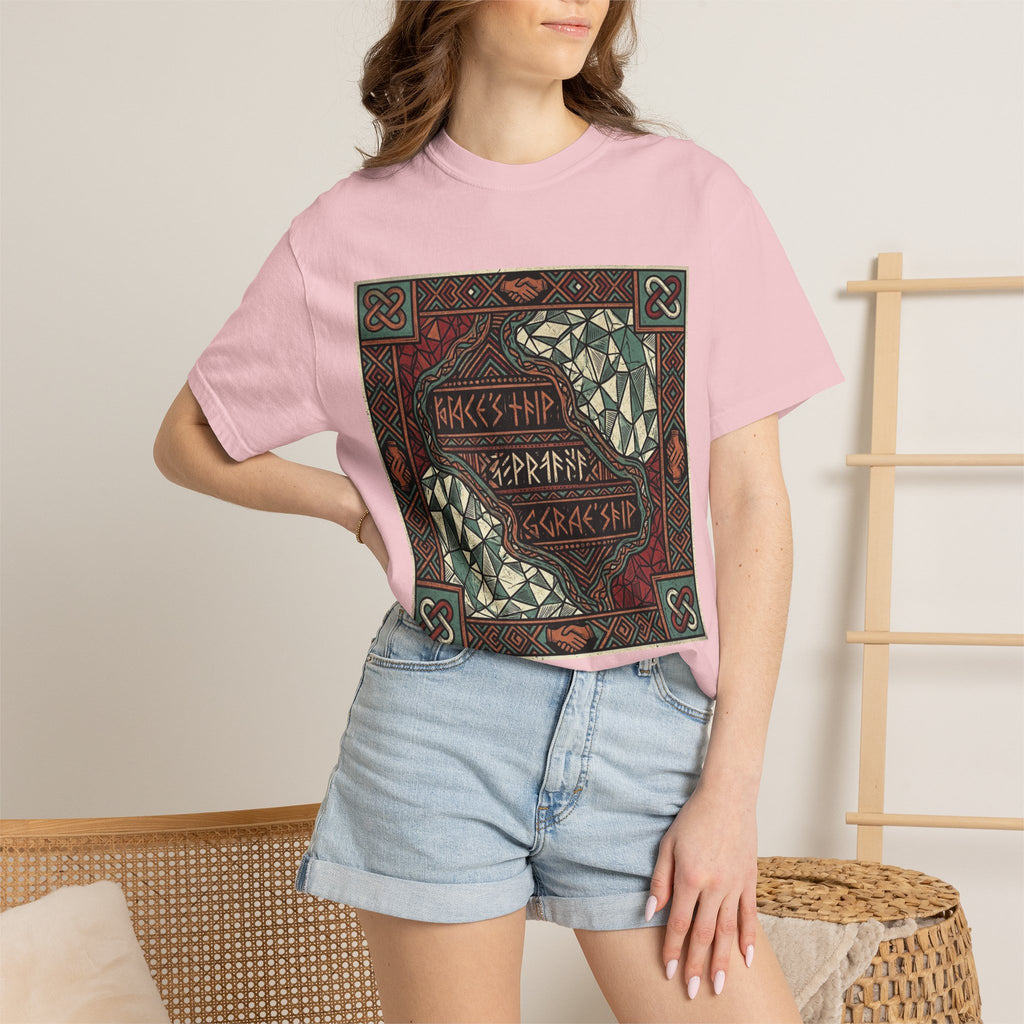 Viking Knotwork "Brace Ship" Graphic T-Shirt — Norse Celtic Myth Art Tee