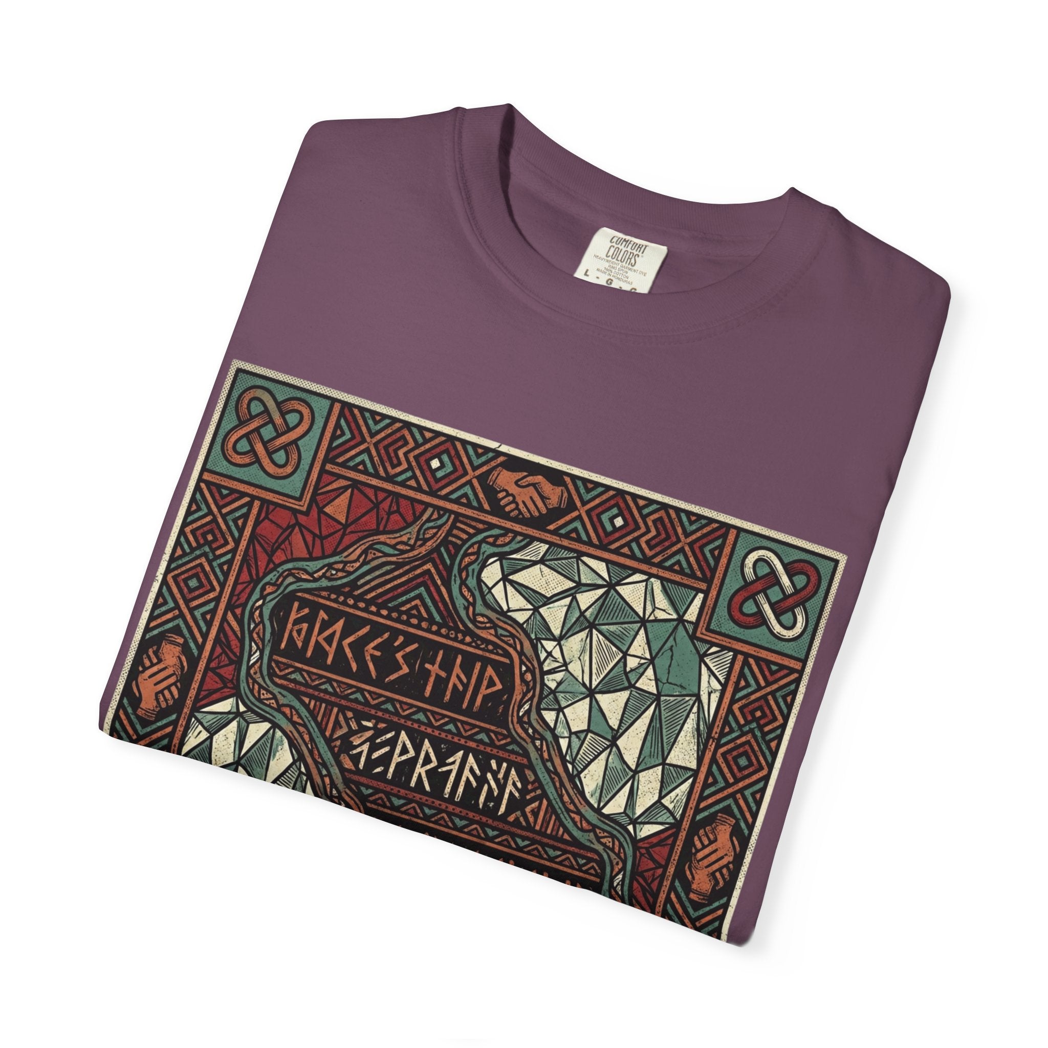 Viking Knotwork "Brace Ship" Graphic T-Shirt — Norse Celtic Myth Art Tee