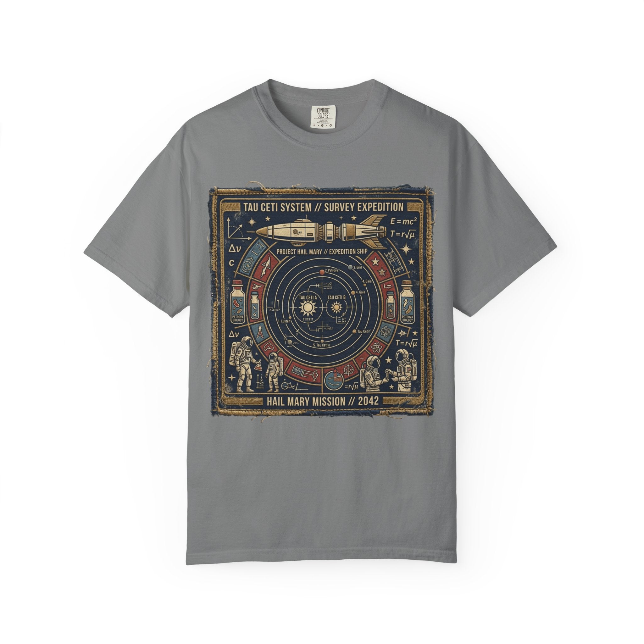 Astronaut Mission Patch T-Shirt — Solar System Survey '2047' Vintage Space Graphic Shirt