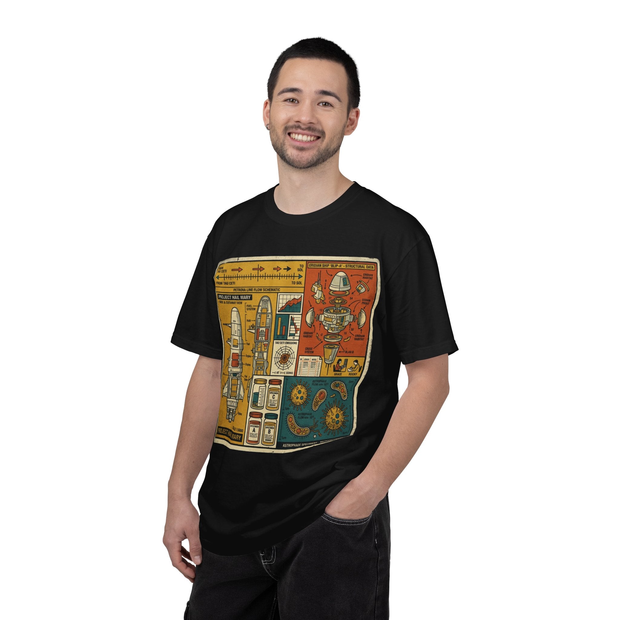 Rocket Blueprint T-Shirt — Retro Space Exploration Diagram Tee