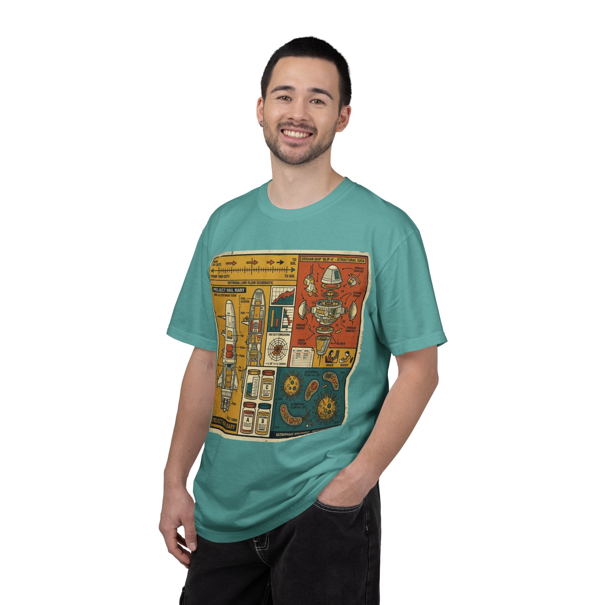 Rocket Blueprint T-Shirt — Retro Space Exploration Diagram Tee