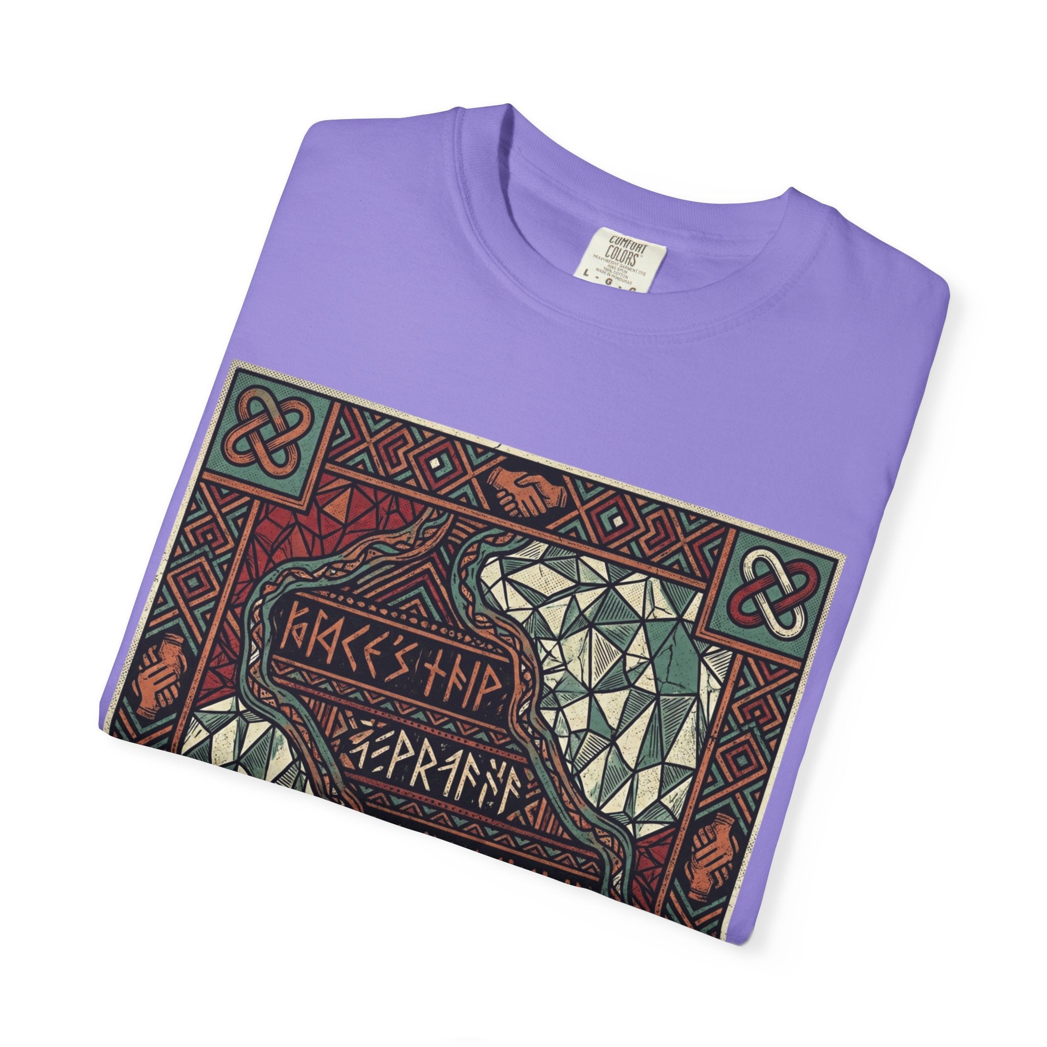 Viking Knotwork "Brace Ship" Graphic T-Shirt — Norse Celtic Myth Art Tee